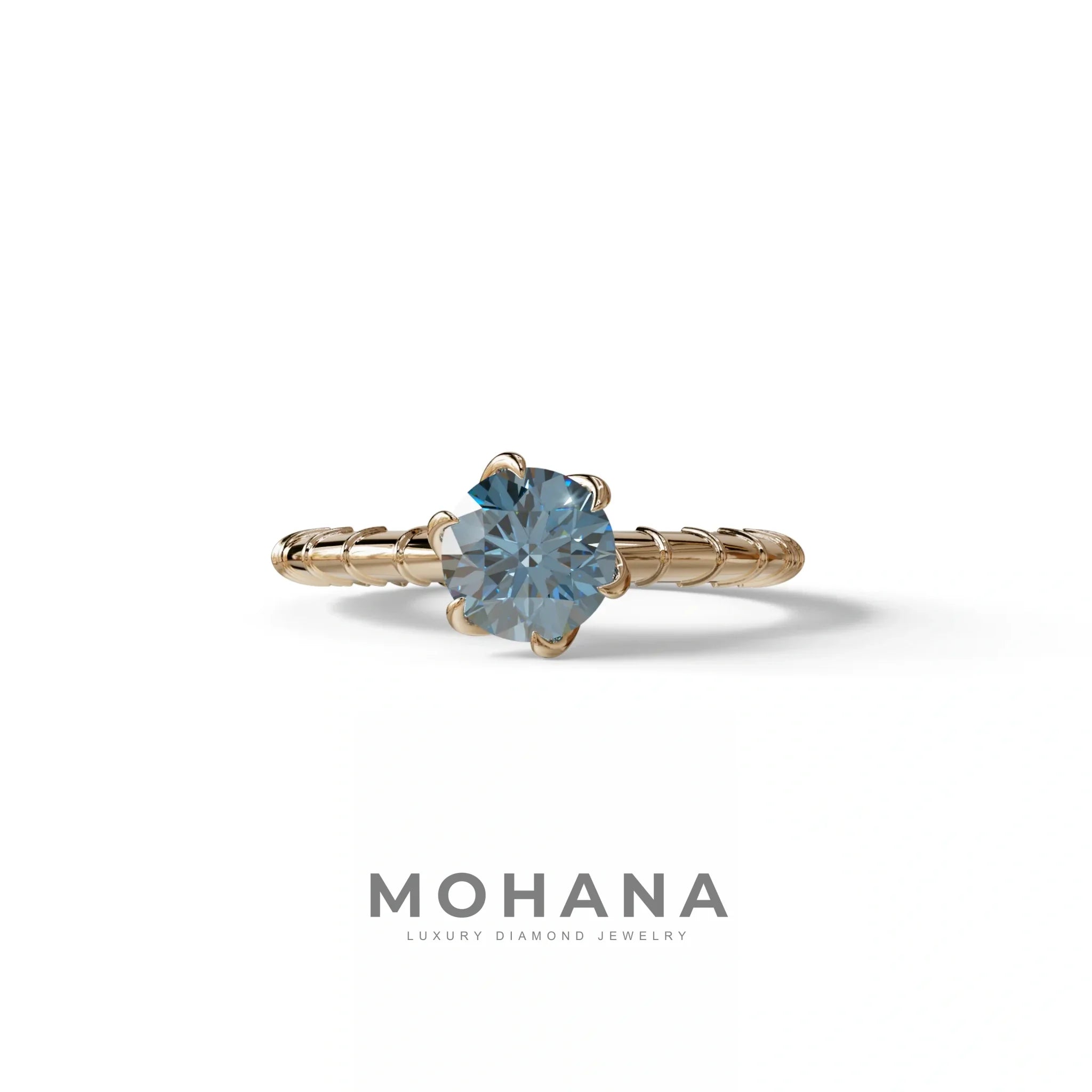 1 Carat Blue Round Cut Lab Diamond Ring - Hyper Glam - 10K Solid Gold / Rose Gold