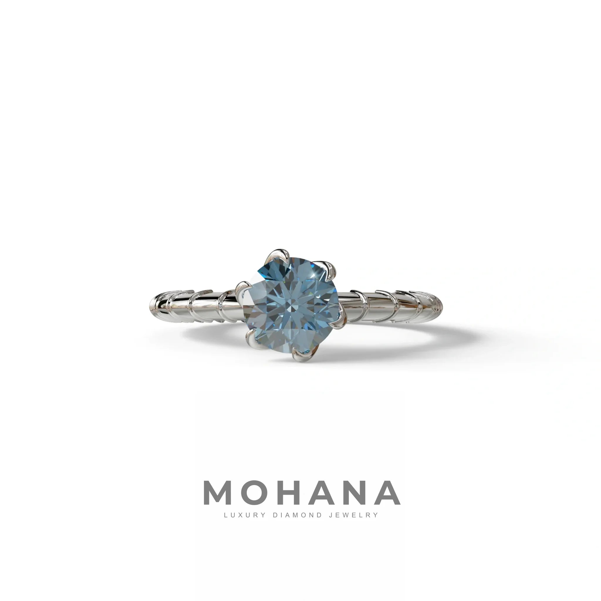 1 Carat Blue Round Cut Lab Diamond Ring - Hyper Glam - 10K Solid Gold / White Gold