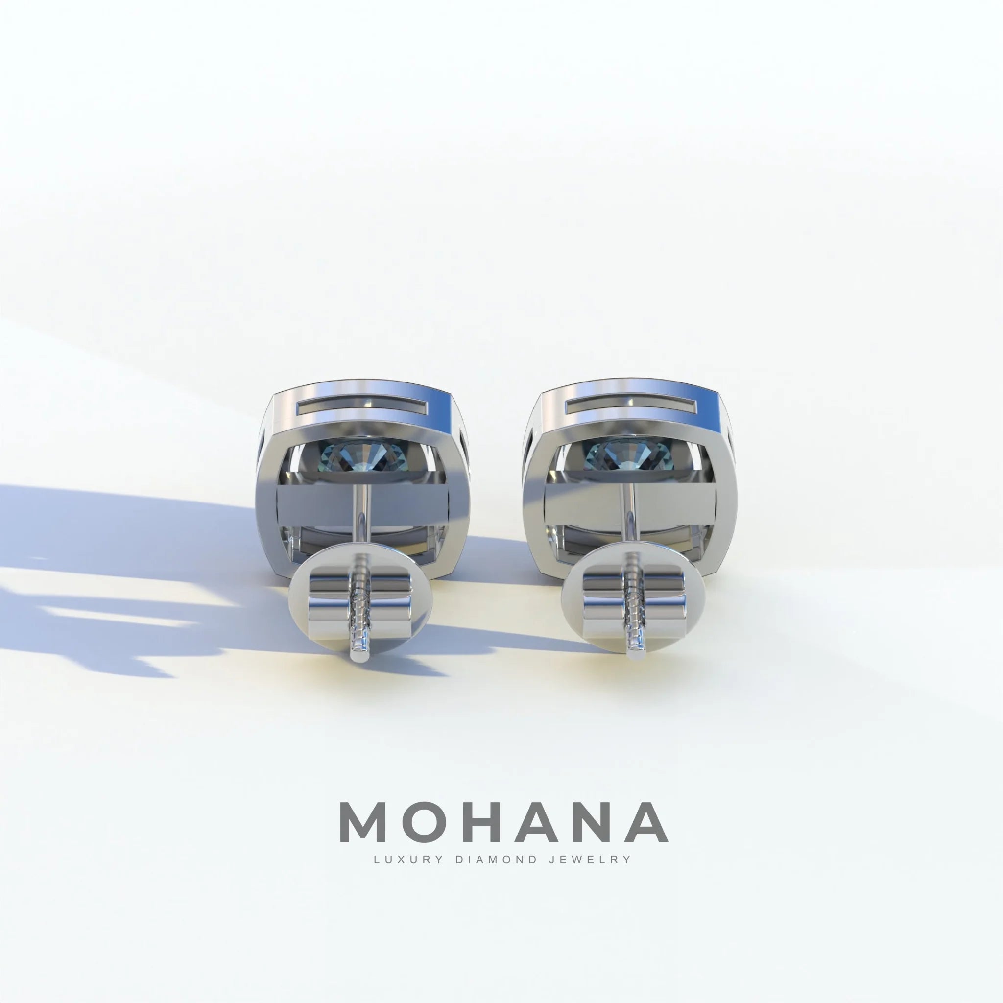 Kiara - Cushion Cut Blue Diamond Stud Earrings | Halo Earring Setting