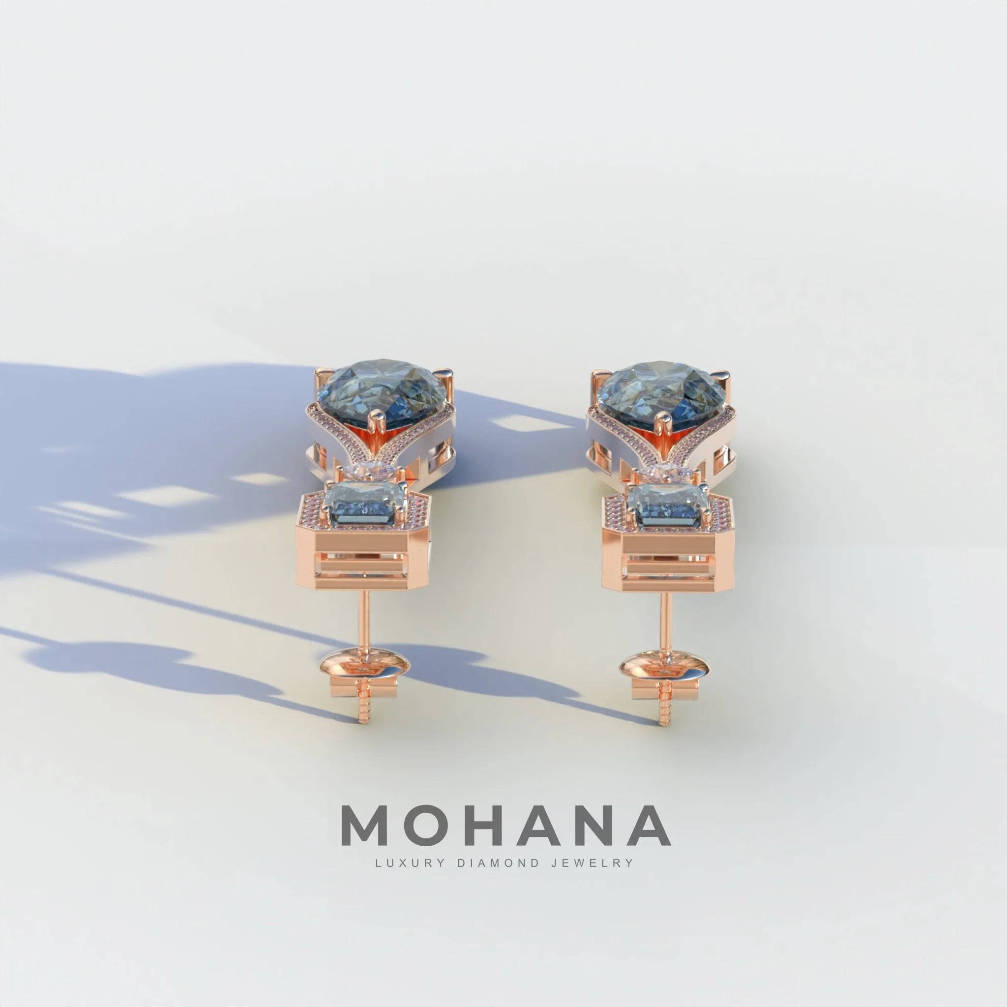 Canary - Blue Color Pear & Emerald Diamond Drop Earrings | Fancy Halo Setting | Certified