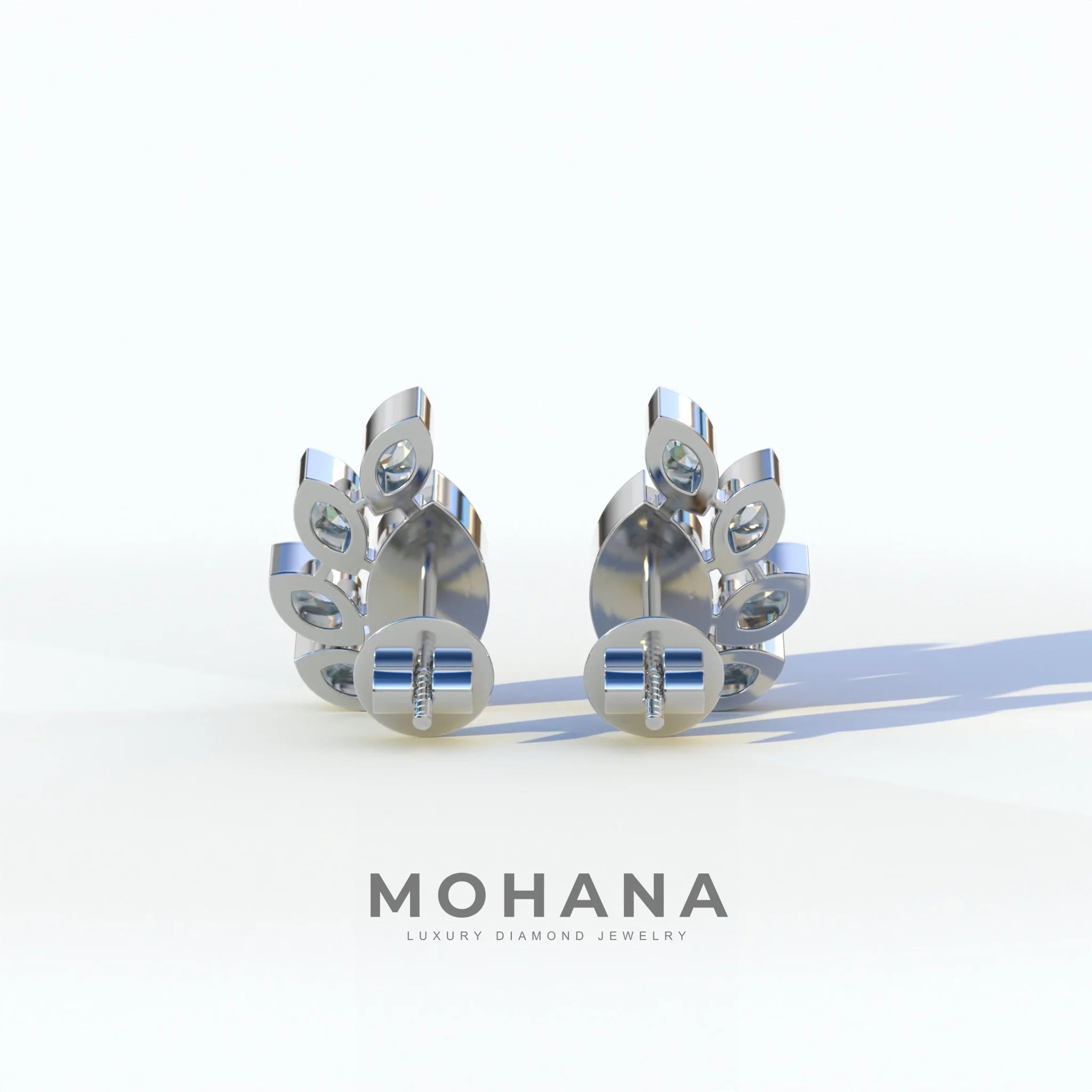 Blue Marquise Cut Lab Diamond Stud Earrings | Stunning Bezel Setting - Gardenia Cluster