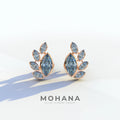 Blue Marquise Cut Lab Diamond Stud Earrings | Stunning Bezel Setting - Gardenia Cluster - 10K Solid Gold / Rose Gold