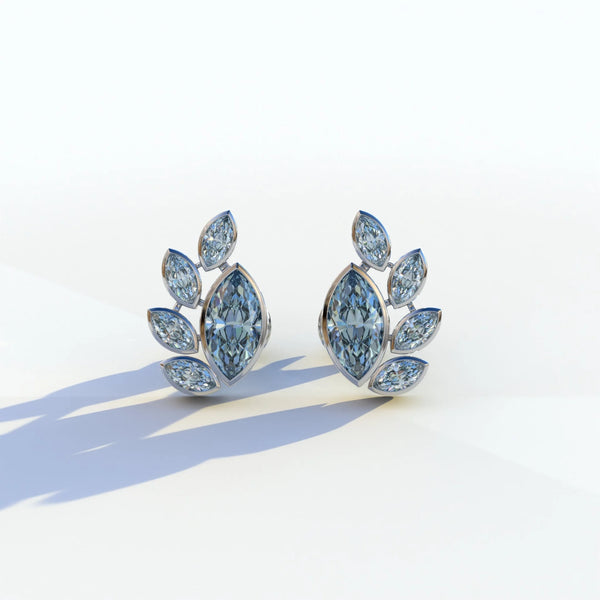 1 Carat Blue Lab Grown Diamond Stud Earrings – Marquise Cut Cluster
