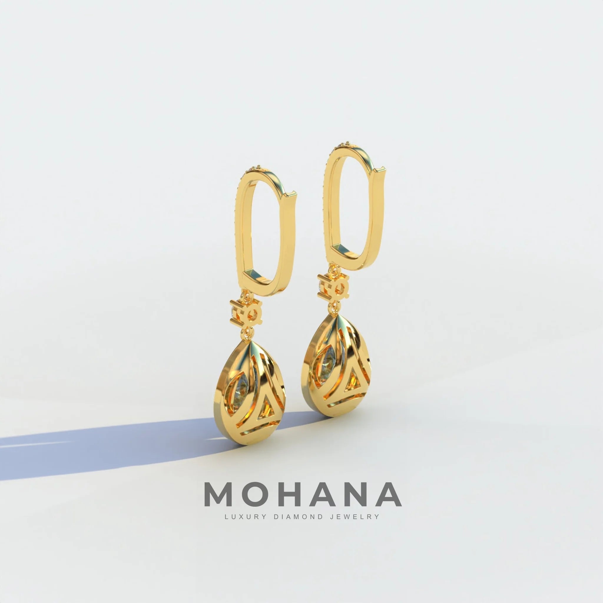 Cleopatra - Pear Cut Blue Color Diamond Stud Earrings | Halo & Pave Setting | Certified