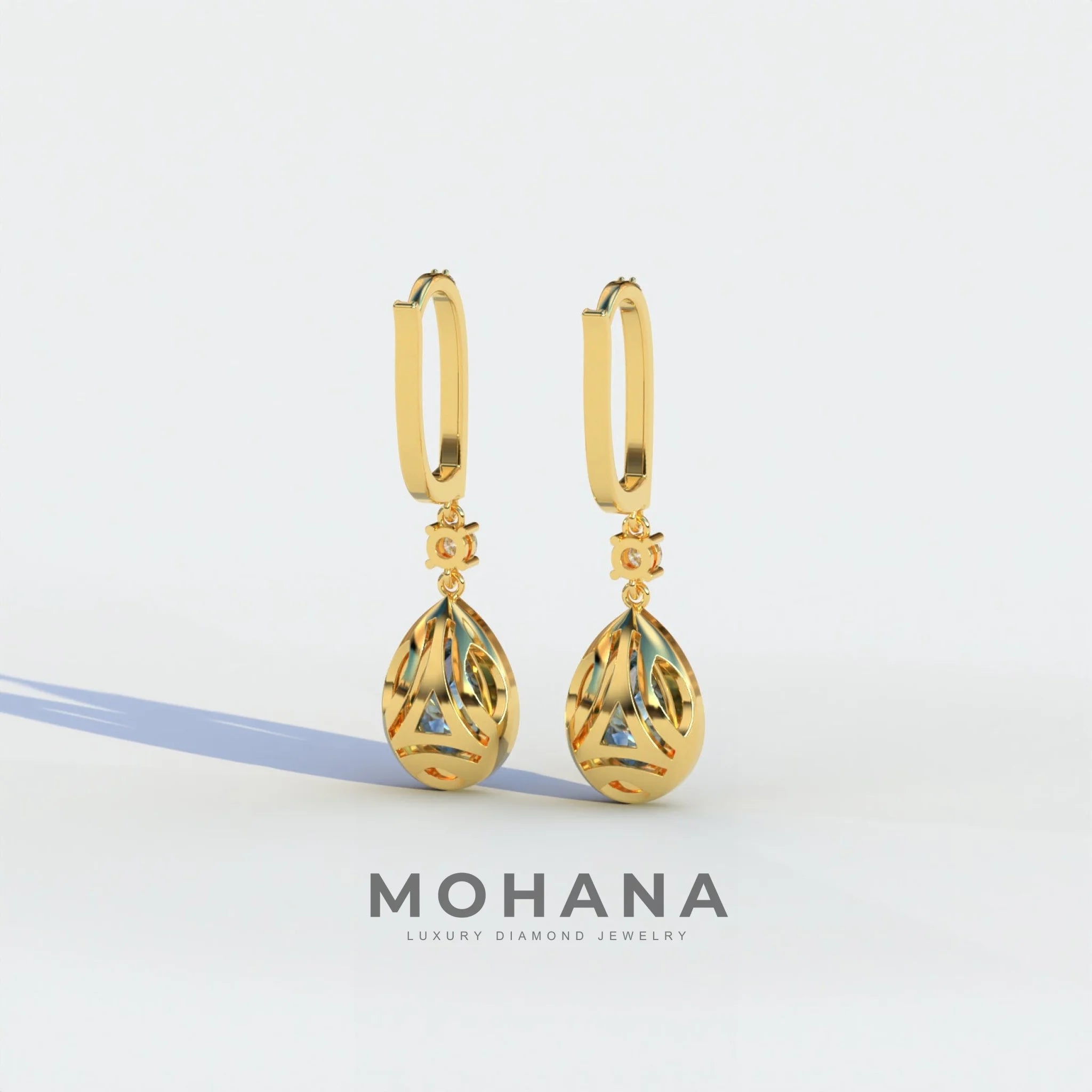 Cleopatra - Pear Cut Blue Color Diamond Stud Earrings | Halo & Pave Setting | Certified