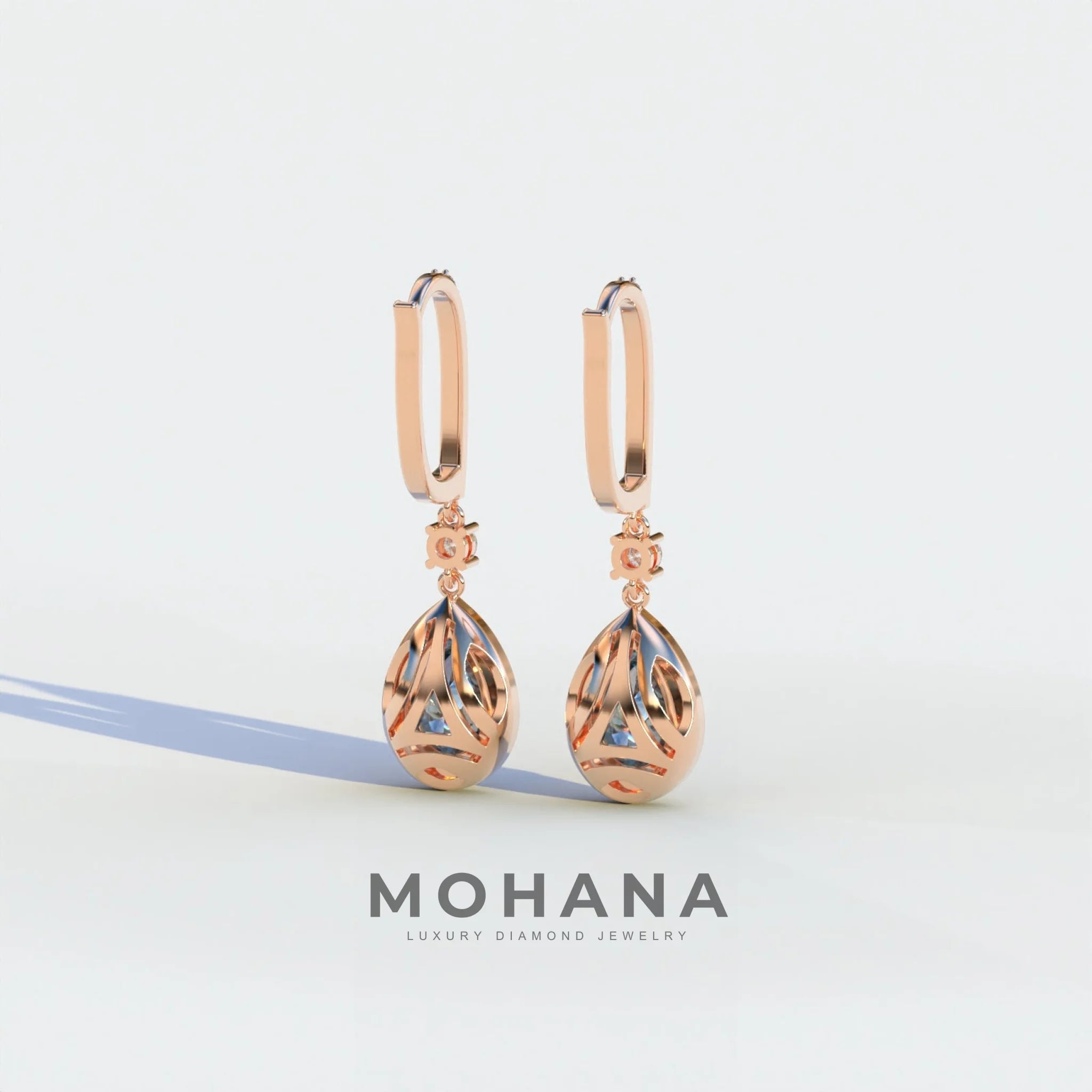 Cleopatra - Pear Cut Blue Color Diamond Stud Earrings | Halo & Pave Setting | Certified