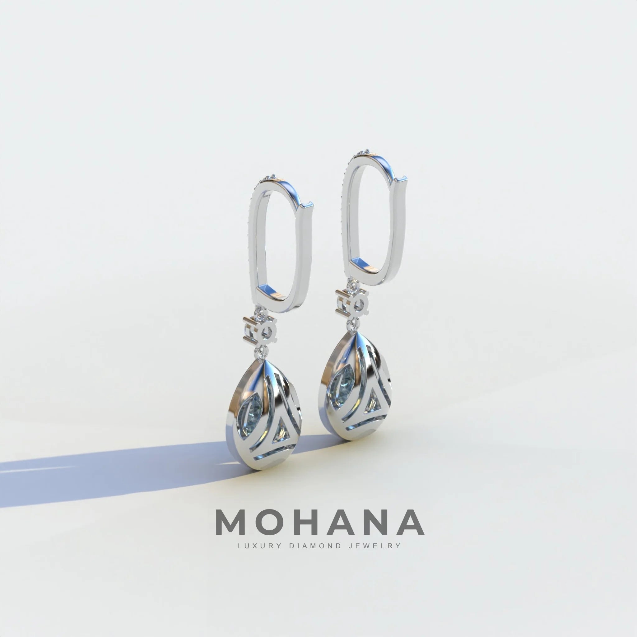 Cleopatra - Pear Cut Blue Color Diamond Stud Earrings | Halo & Pave Setting | Certified