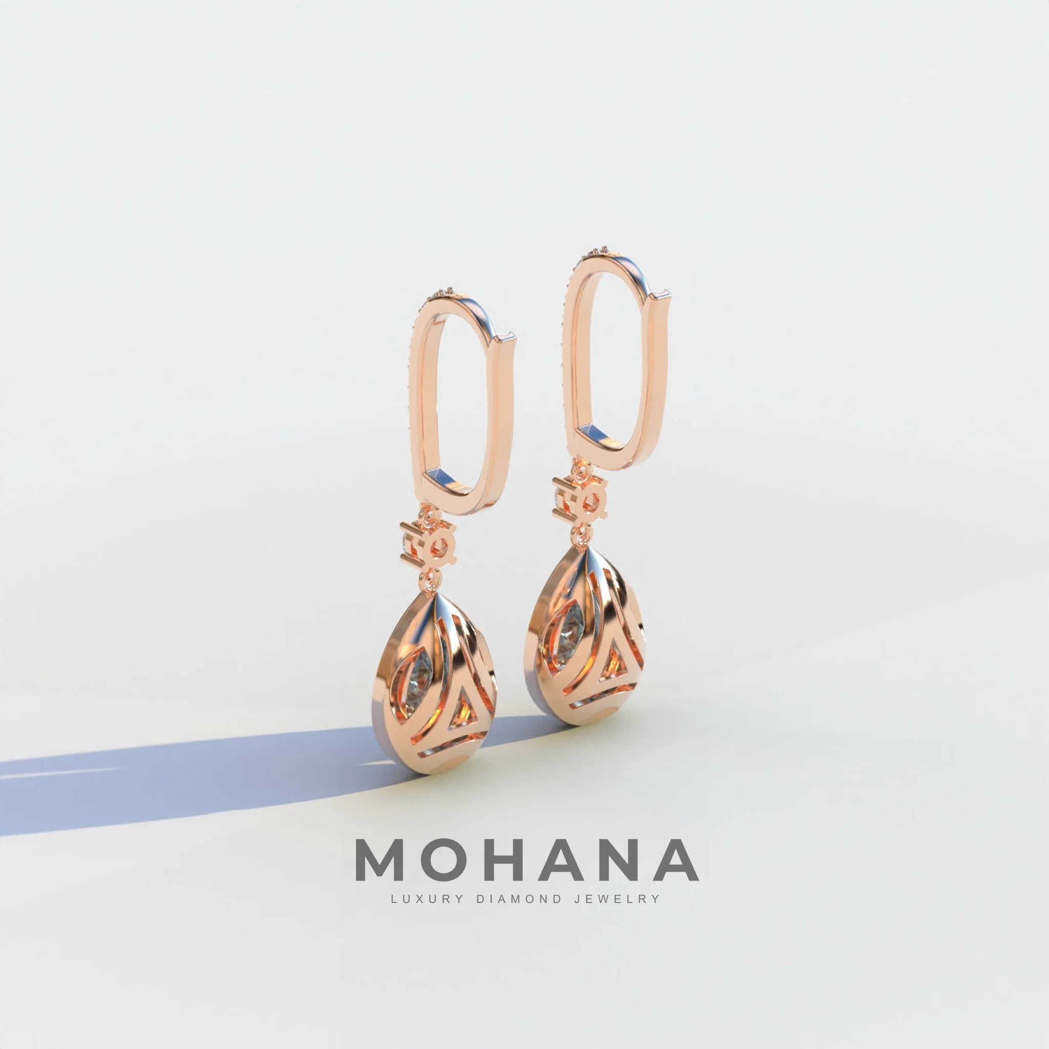 Cleopatra - Pear Cut Blue Color Diamond Stud Earrings | Halo & Pave Setting | Certified