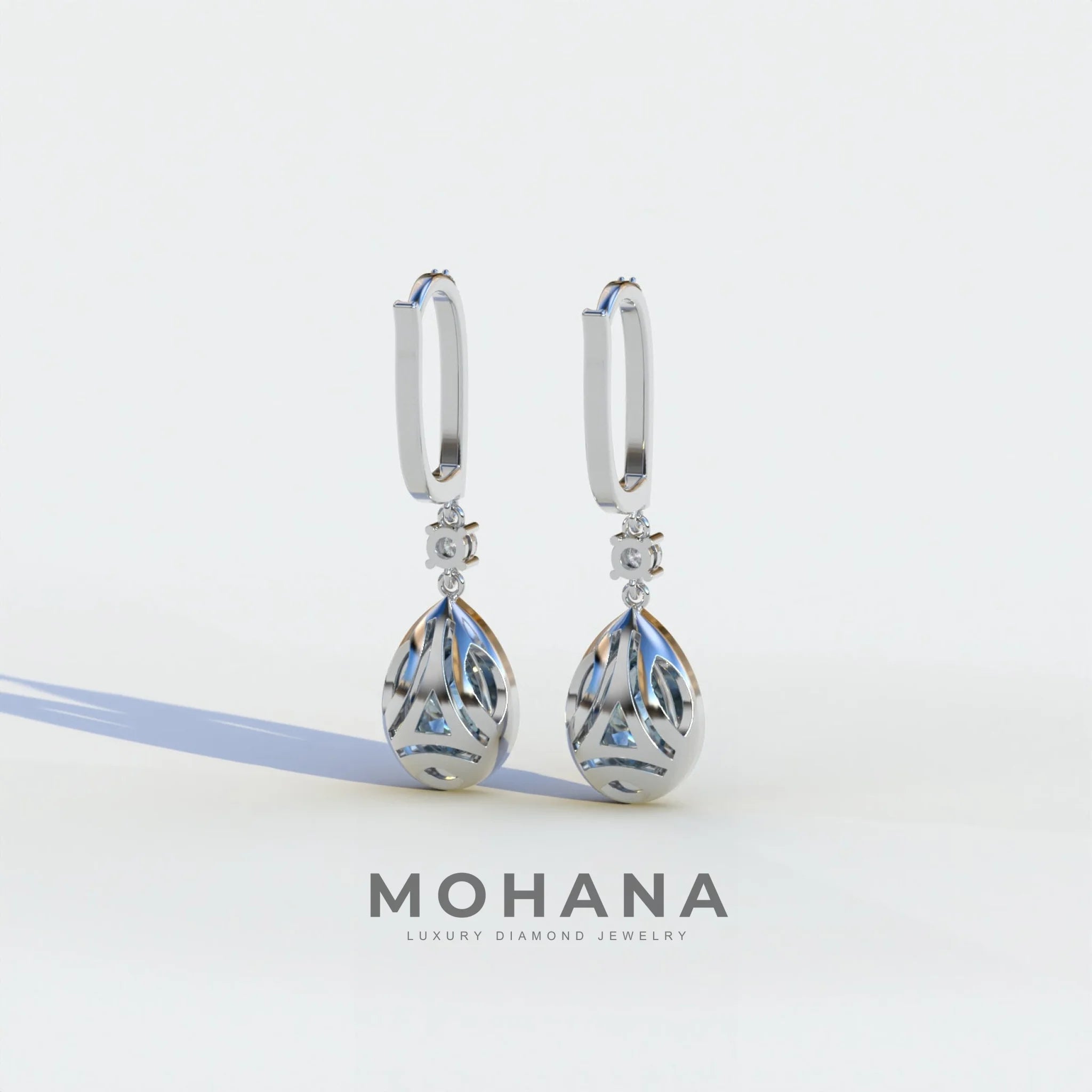 Cleopatra - Pear Cut Blue Color Diamond Stud Earrings | Halo & Pave Setting | Certified
