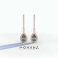 Cleopatra - Pear Cut Blue Color Diamond Stud Earrings | Halo & Pave Setting | Certified - 1 Carat Tw. Lab Diamond / 10K