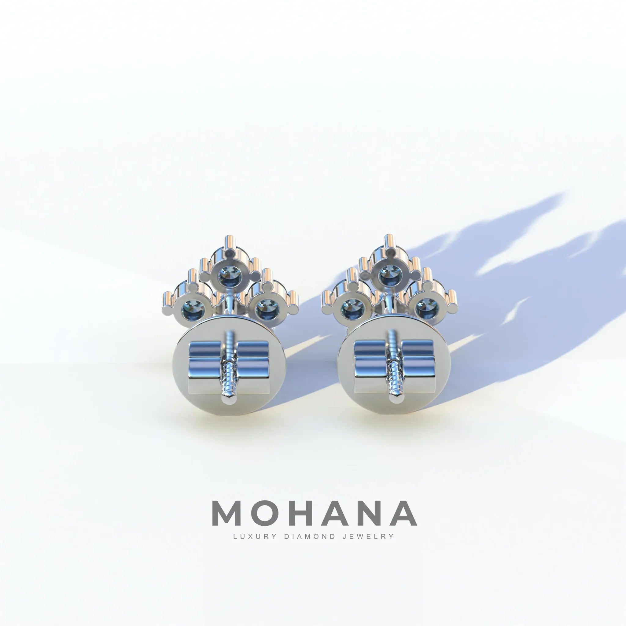 Blue Round Cut Lab Diamond Stud Earrings | Cluster Setting - Rae Brilliance