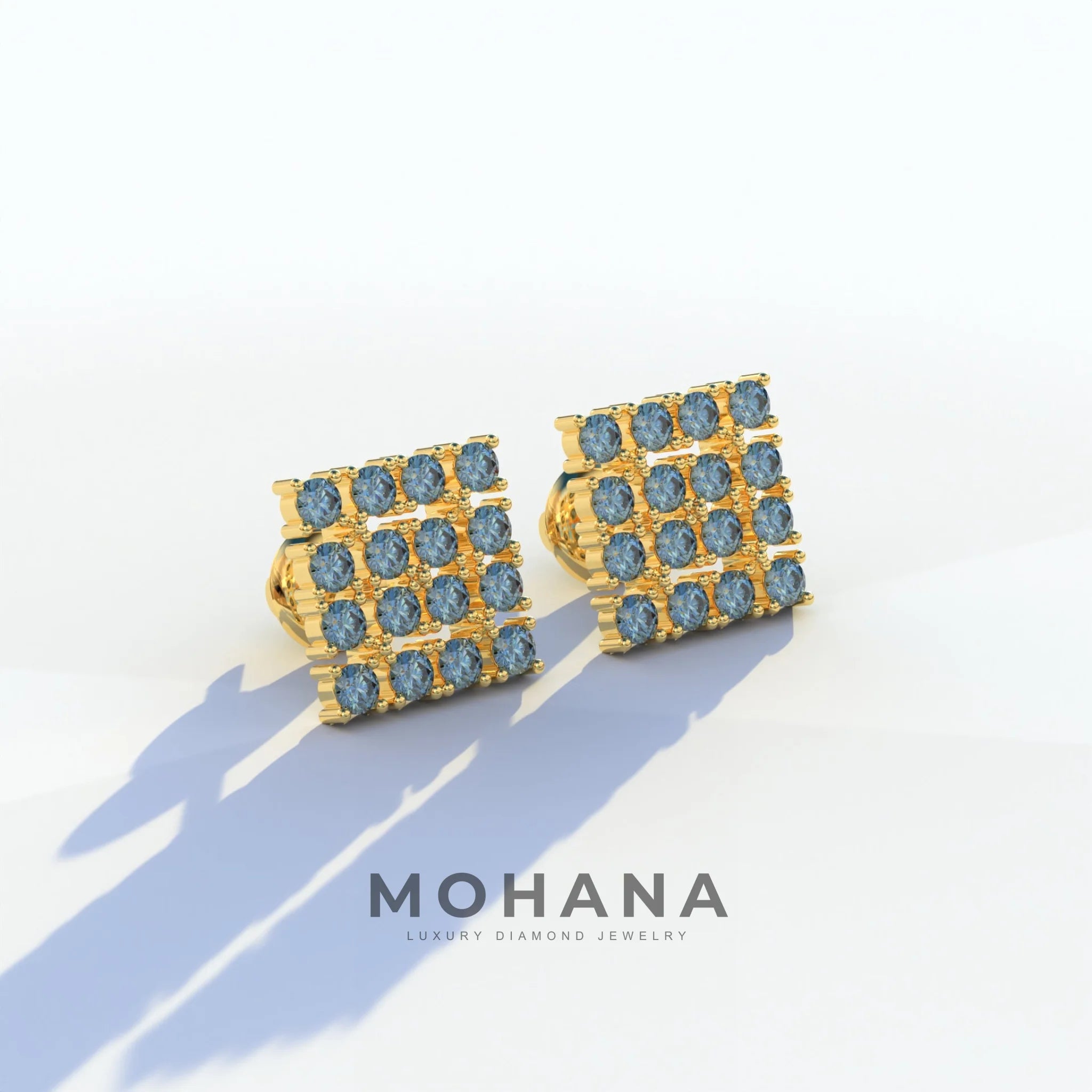 Blue Round Cut Lab Diamond Cluster Setting Stud Earrings - Cindy