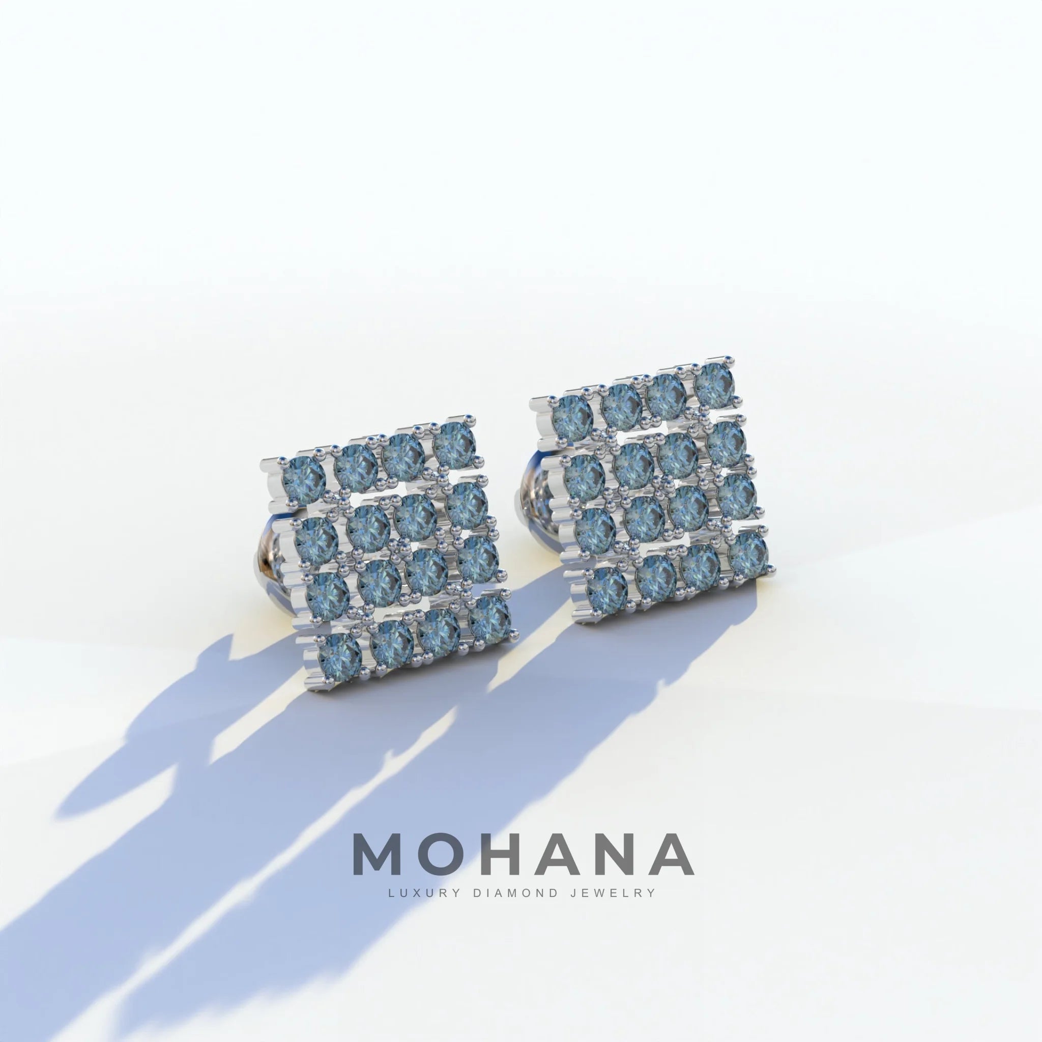 Blue Round Cut Lab Diamond Cluster Setting Stud Earrings - Cindy
