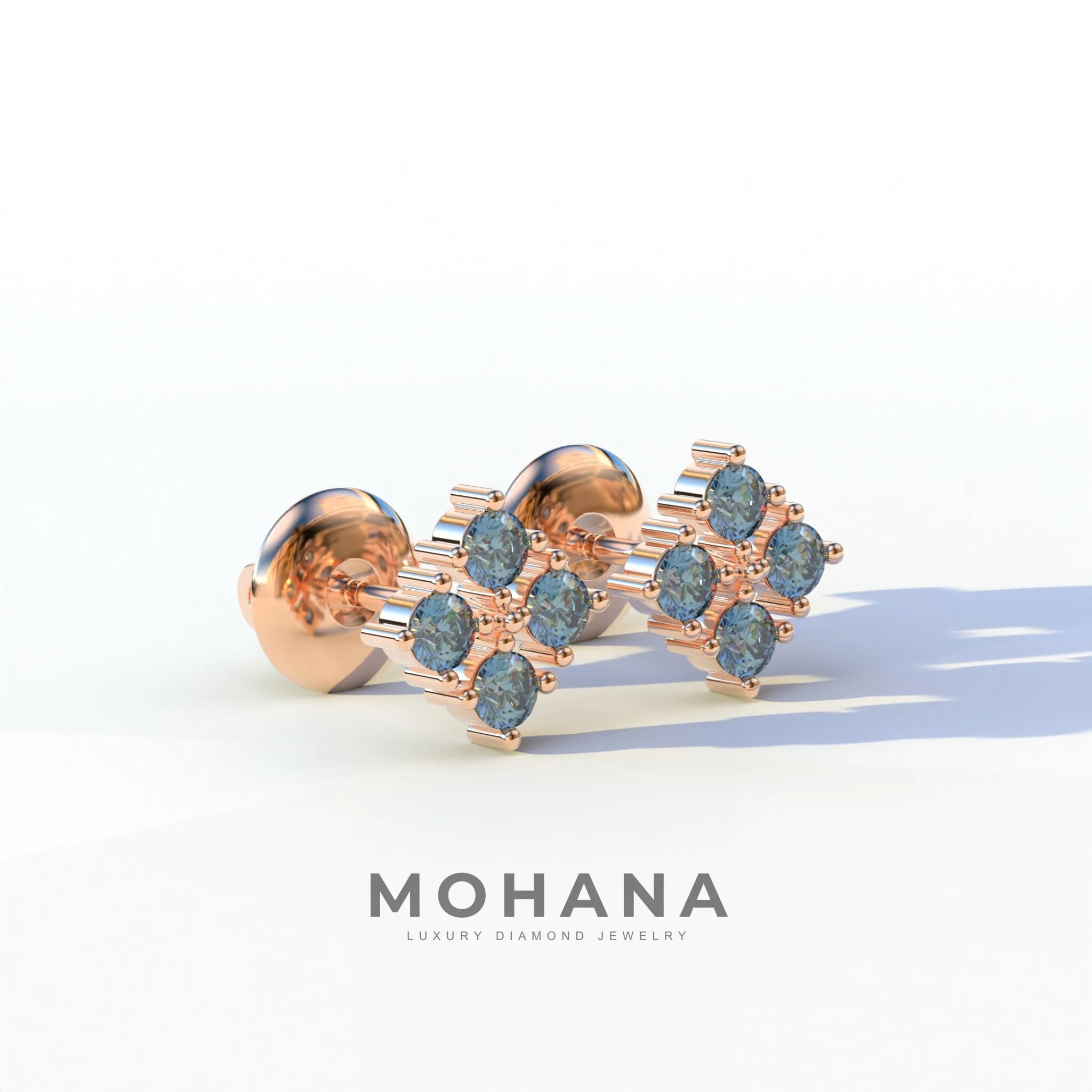 Blue Round Cut Lab Diamond Stud Earrings | Cluster Setting - Rae Brilliance