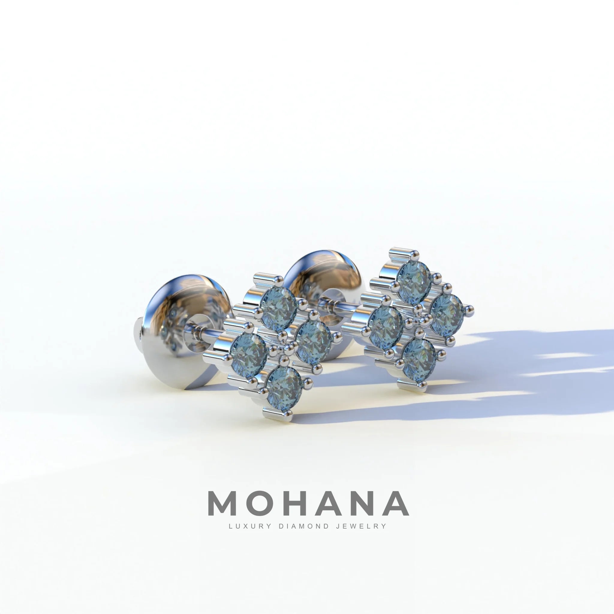 Blue Round Cut Lab Diamond Stud Earrings | Cluster Setting - Rae Brilliance