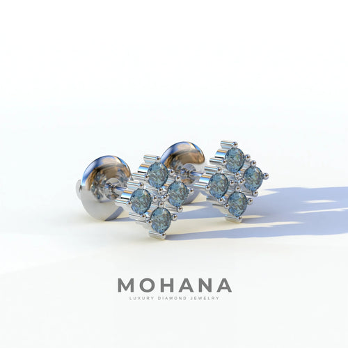 Blue Round Cut Lab Diamond Stud Earrings | Cluster Setting - Rae Brilliance