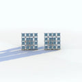 Blue Round Cut Lab Diamond Cluster Setting Stud Earrings - Cindy - 10K Solid Gold / White Gold
