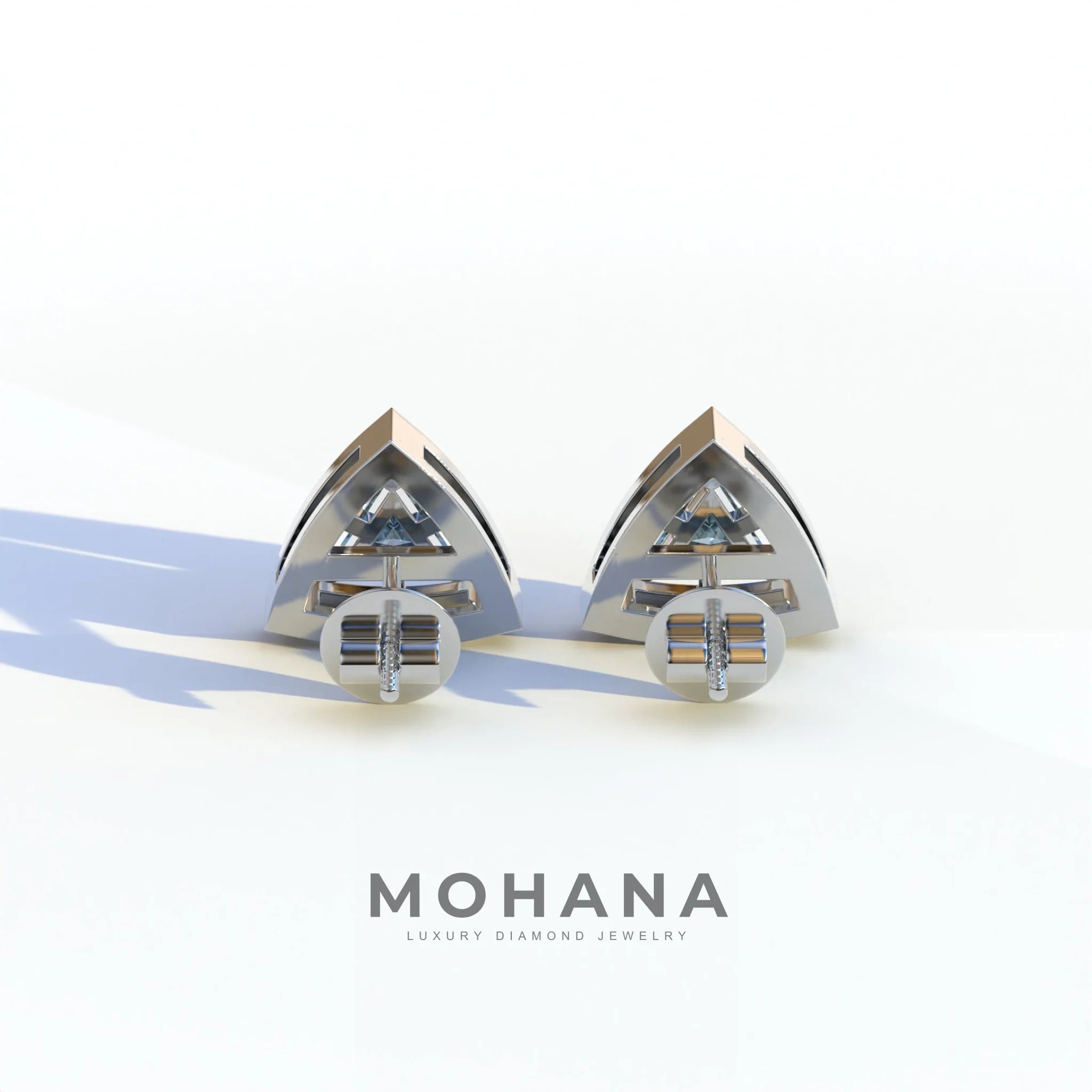 Blue Color Triangle Cut Lab Diamond Halo Stud Earrings - Trinity