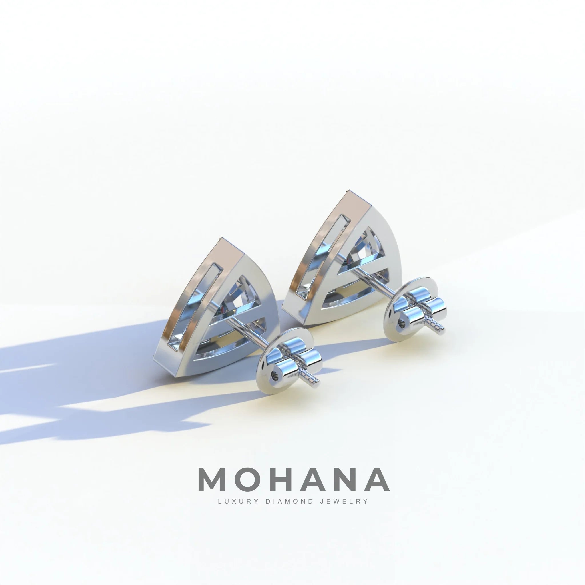 Blue Color Triangle Cut Lab Diamond Halo Stud Earrings - Trinity