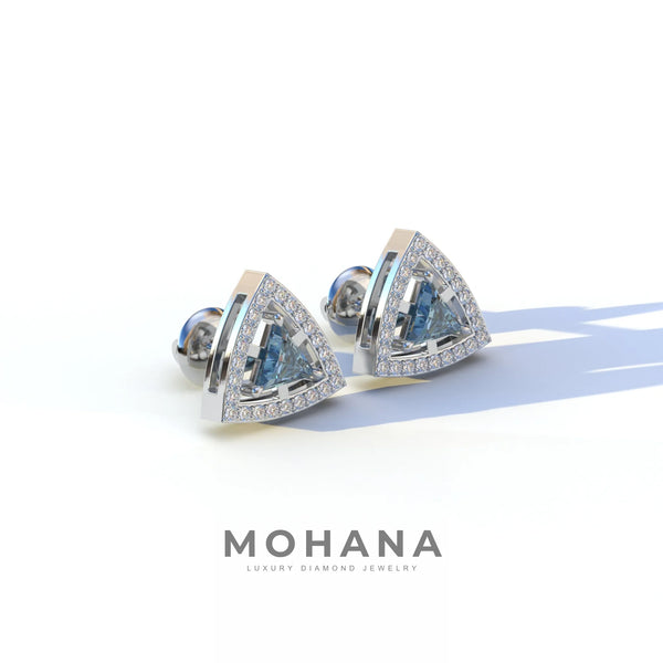 1 Carat Blue Lab Grown Diamond Stud Earrings – Round Cut Halo | Trinity alternate view