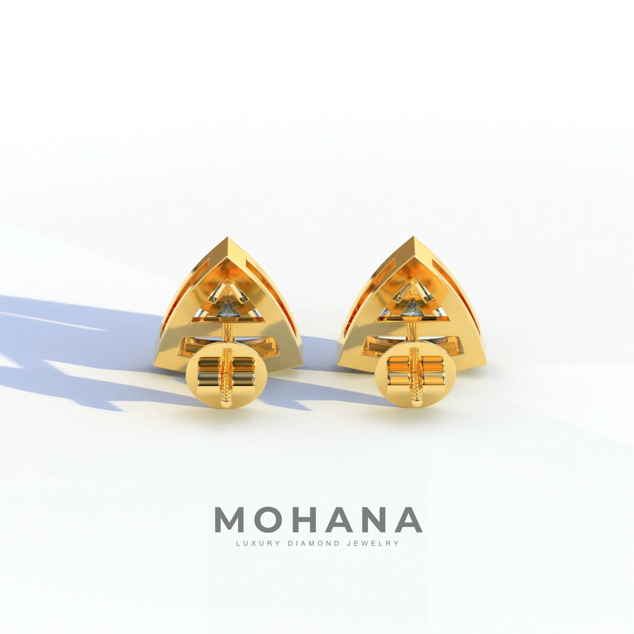 Blue Color Triangle Cut Lab Diamond Halo Stud Earrings - Trinity