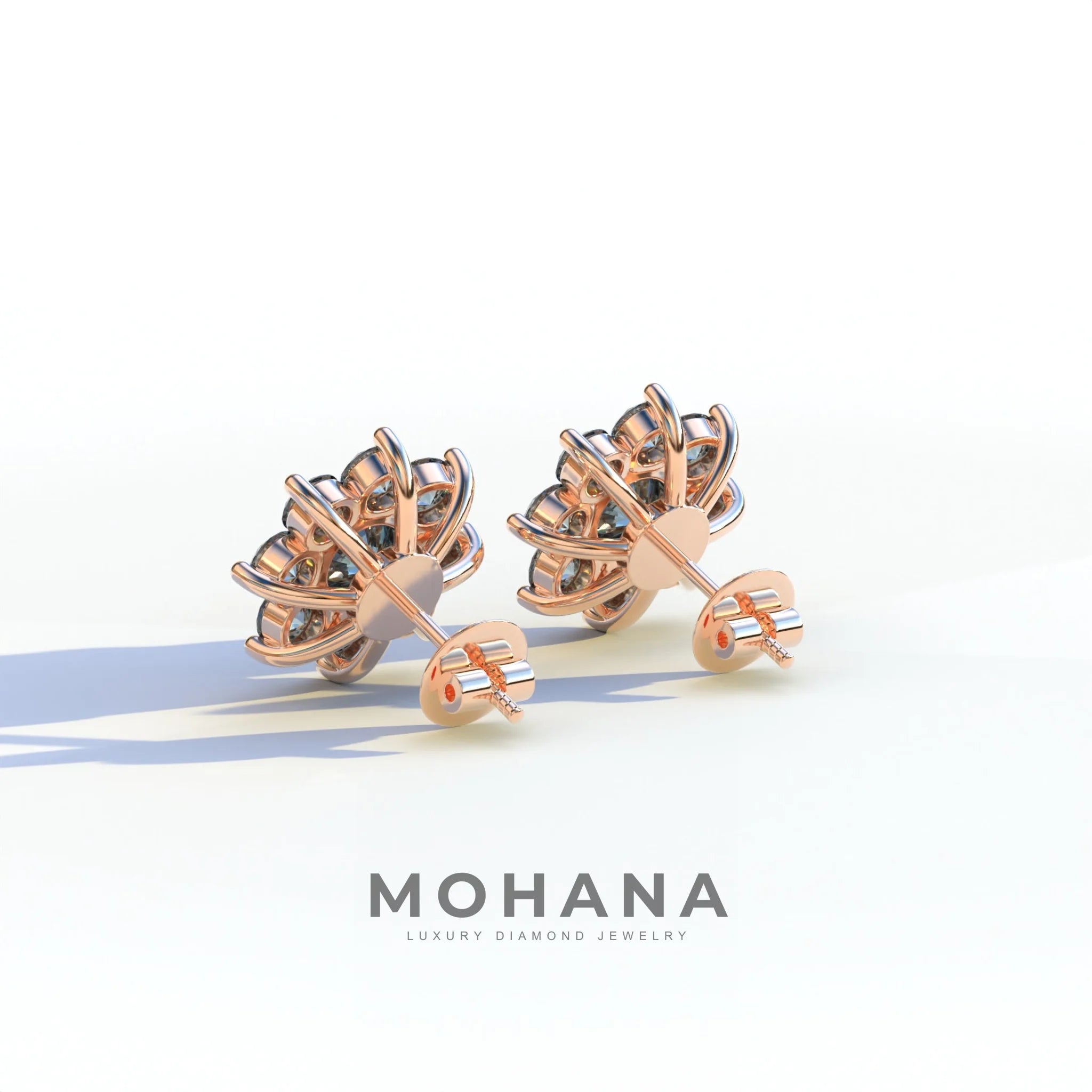 Persee - Round Blue Diamond Stud Earrings| Piercing Flower Setting