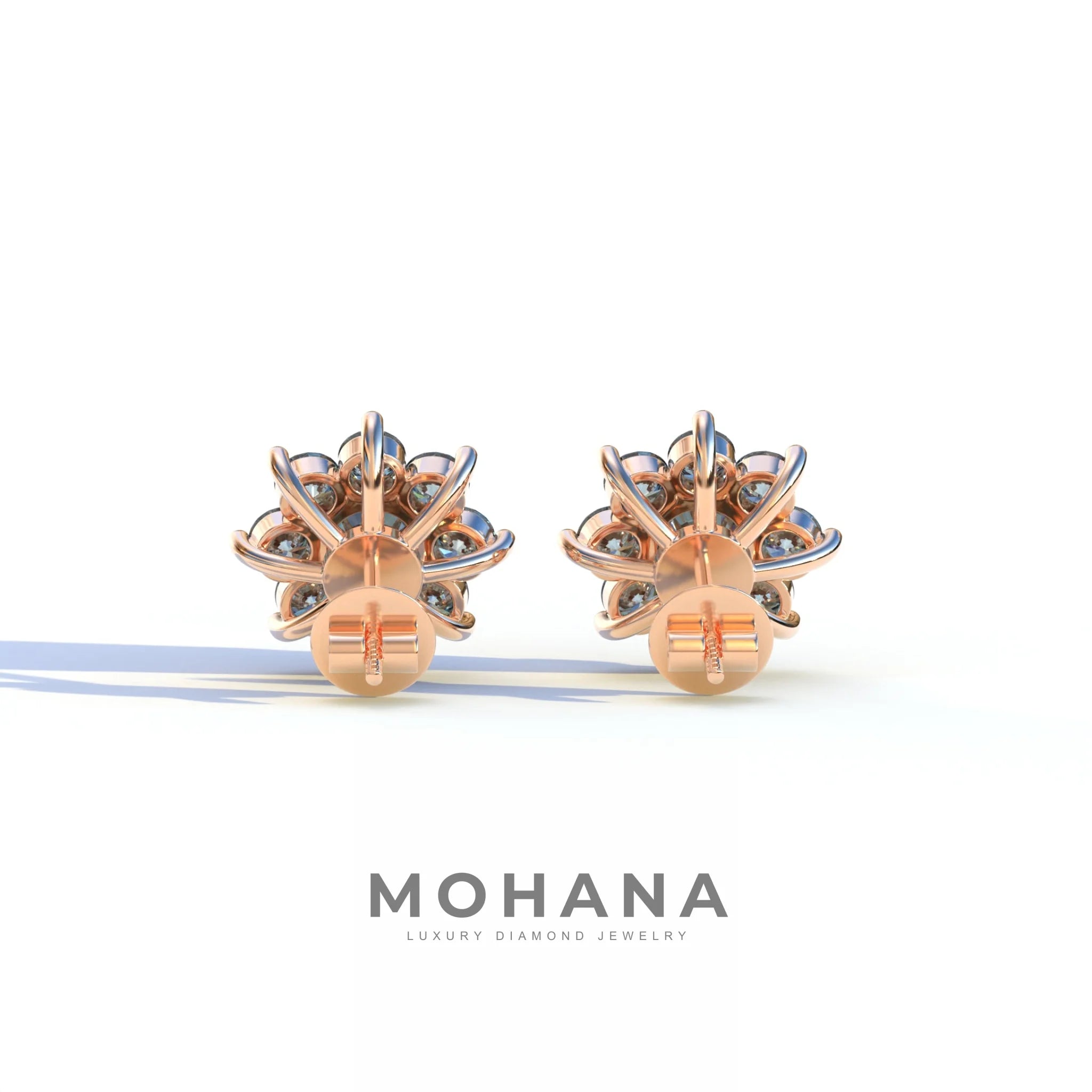 Persee - Round Blue Diamond Stud Earrings| Piercing Flower Setting