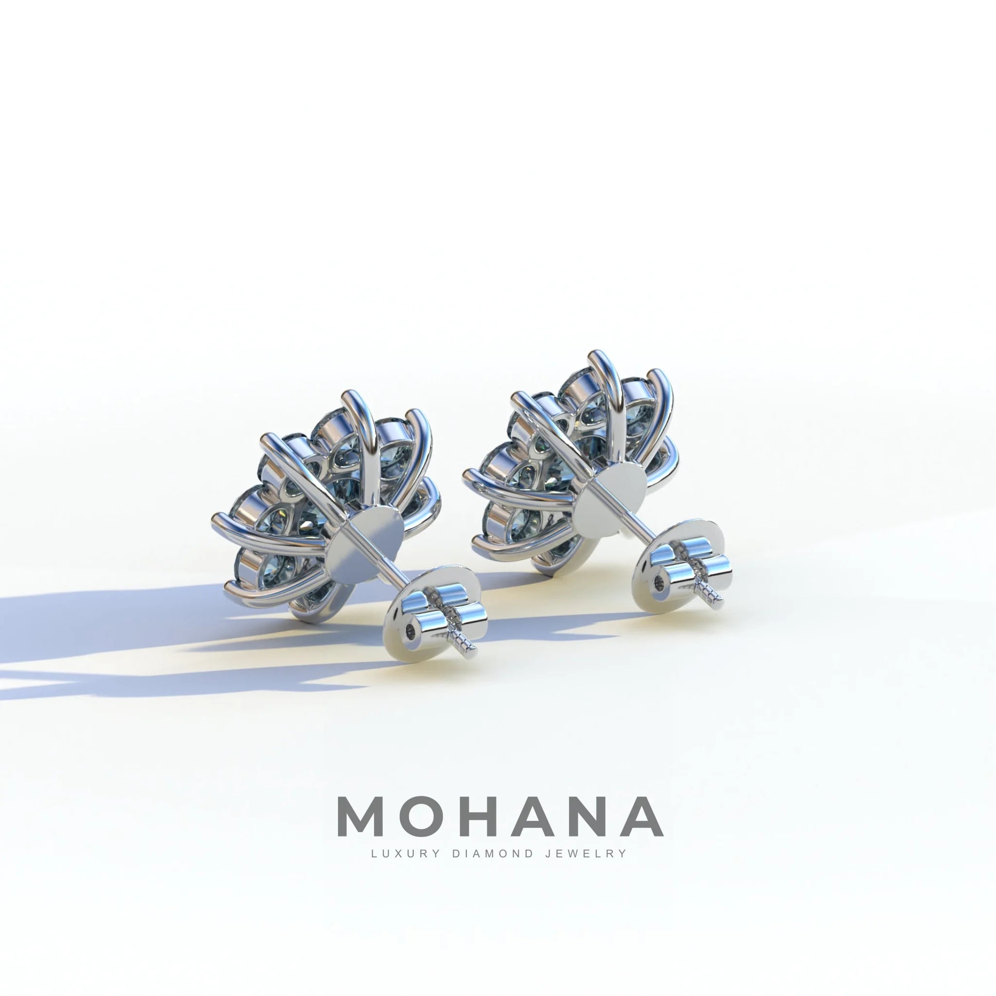 Persee - Round Blue Diamond Stud Earrings| Piercing Flower Setting