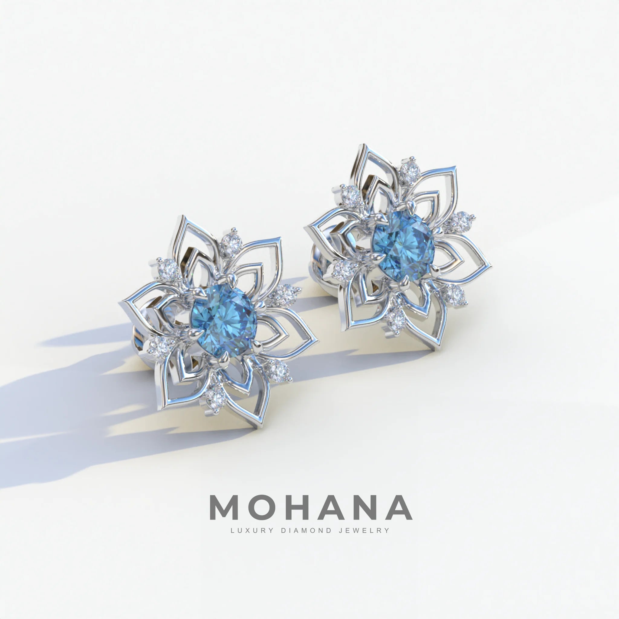 Daffodil - Blue Color Round Cut Diamond Earrings| Beautiful Claw Prong Setting | Certified