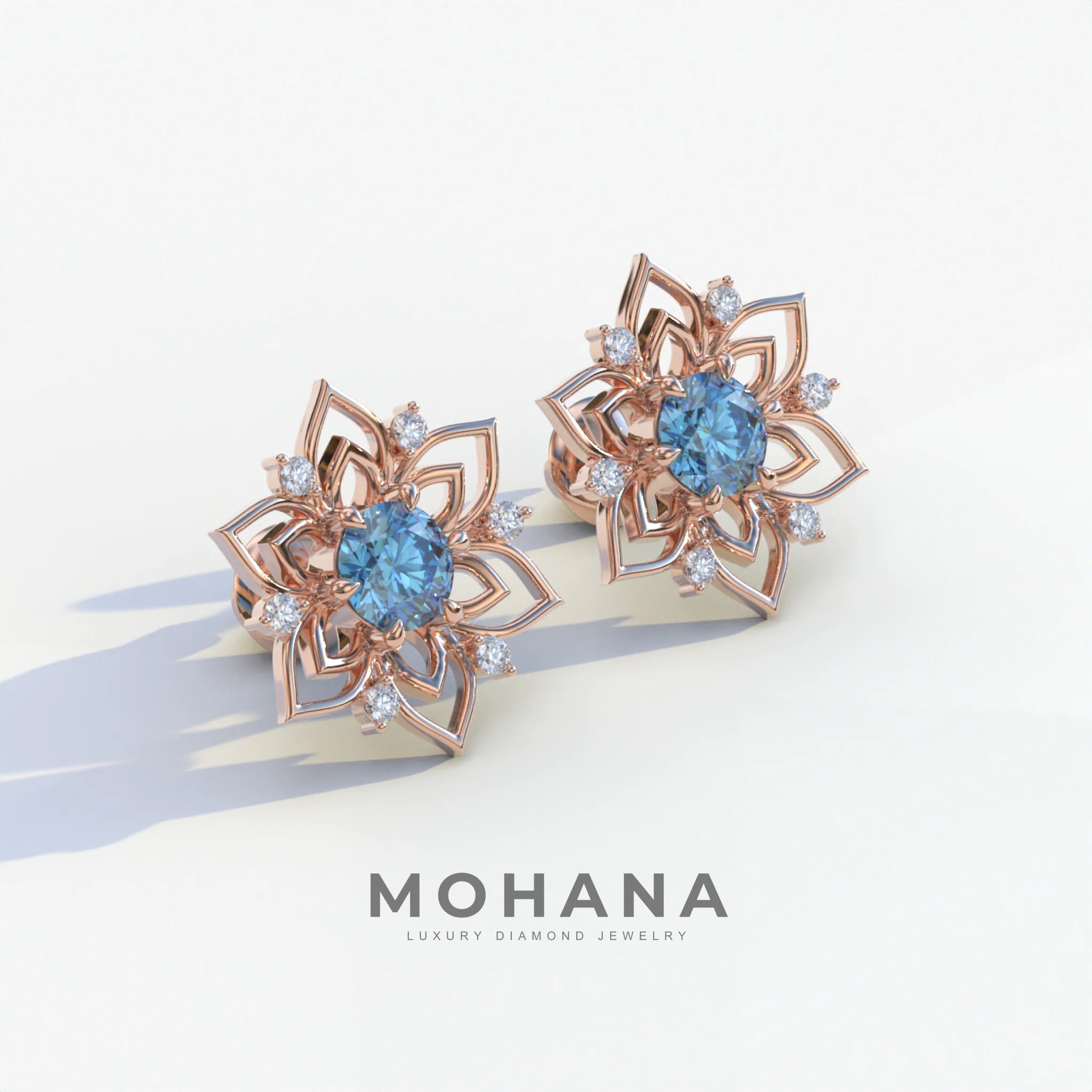 Daffodil - Blue Color Round Cut Diamond Earrings| Beautiful Claw Prong Setting | Certified