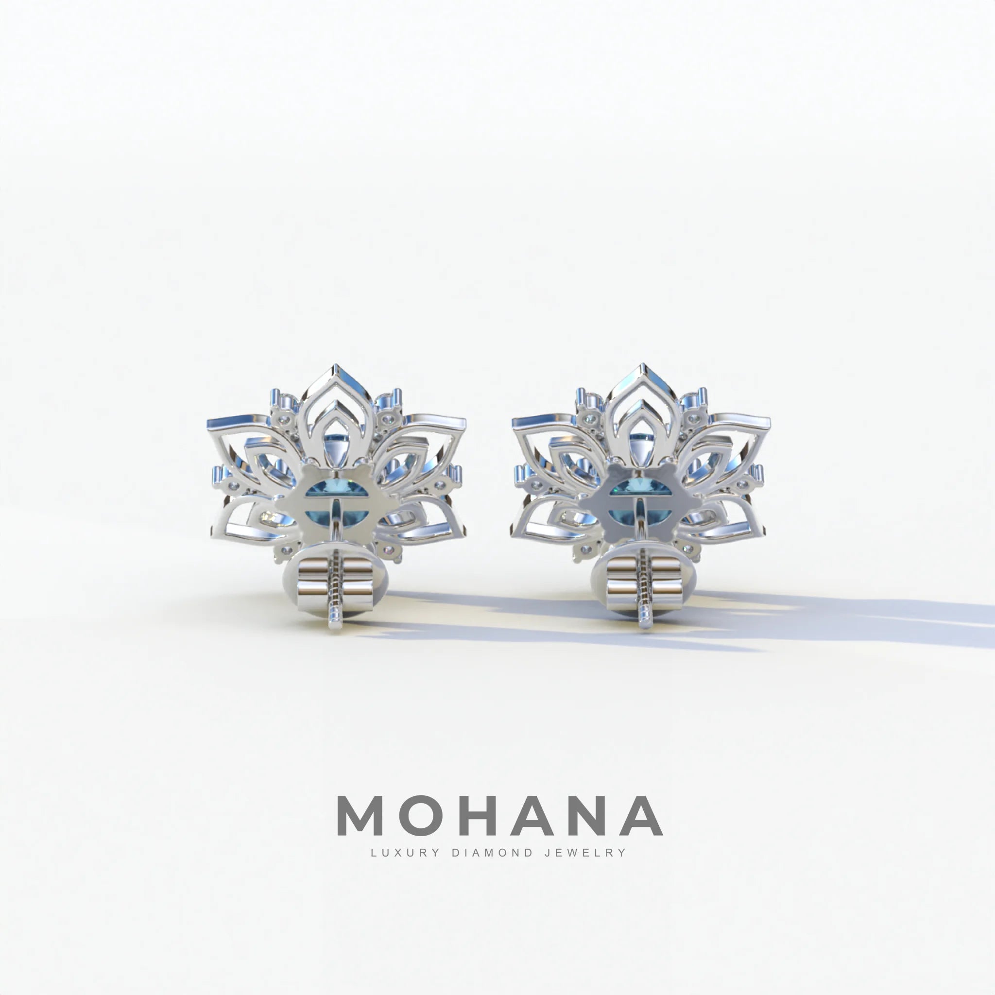 Daffodil - Blue Color Round Cut Diamond Earrings| Beautiful Claw Prong Setting | Certified