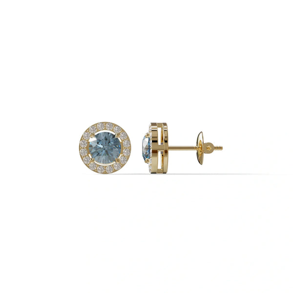1 Carat Blue Lab Grown Diamond Stud Earrings – Round Cut Halo