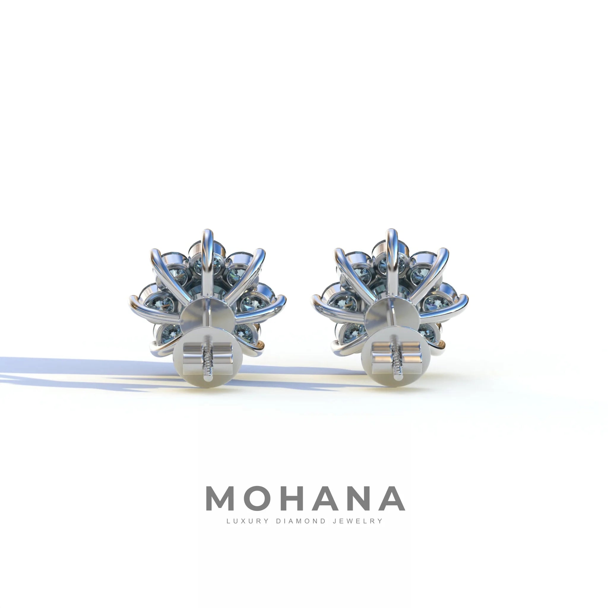 Persee - Round Blue Diamond Stud Earrings| Piercing Flower Setting