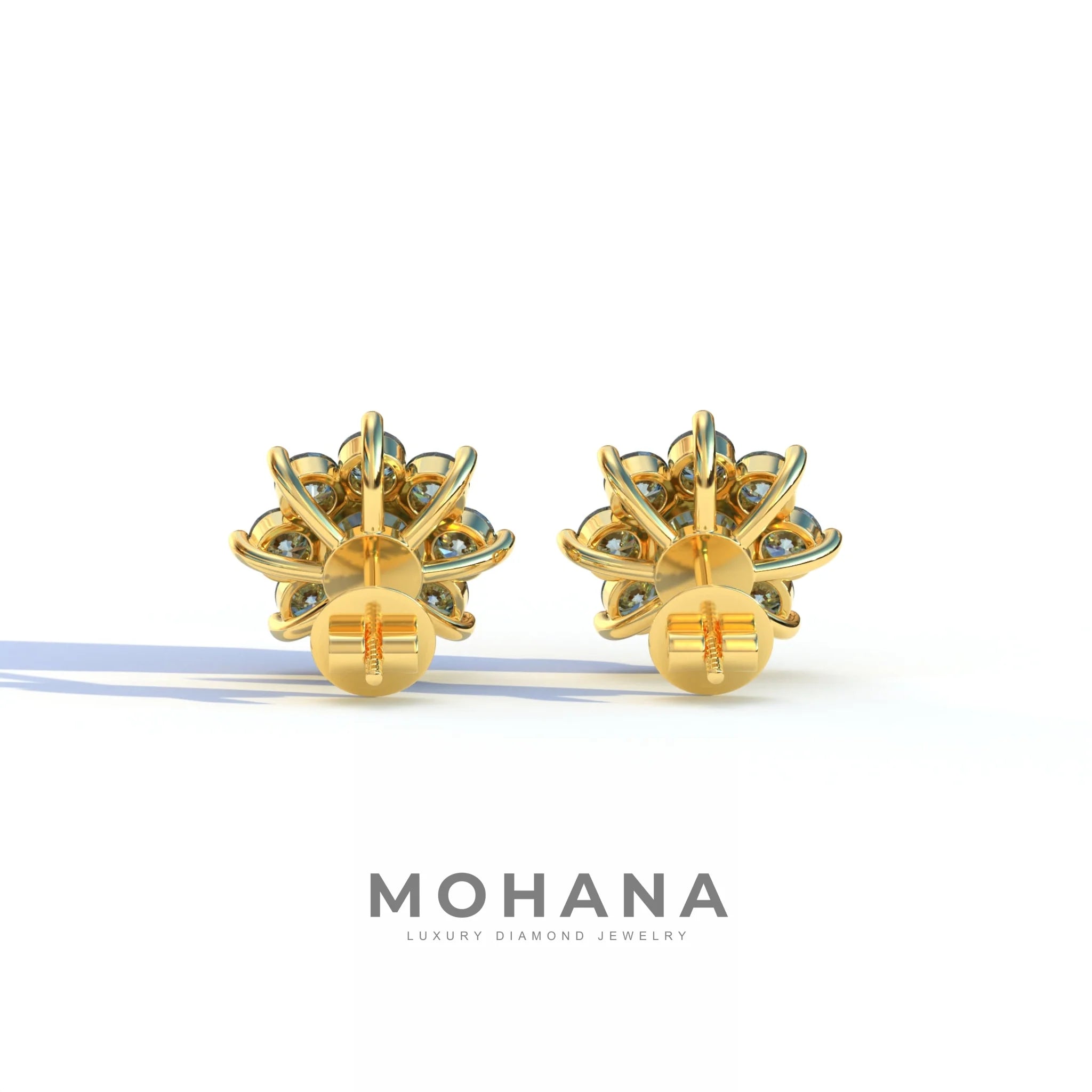 Persee - Round Blue Diamond Stud Earrings| Piercing Flower Setting