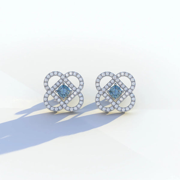 1 Carat Blue Lab Grown Diamond Stud Earrings – Round Cut Halo | Hanri Daussi