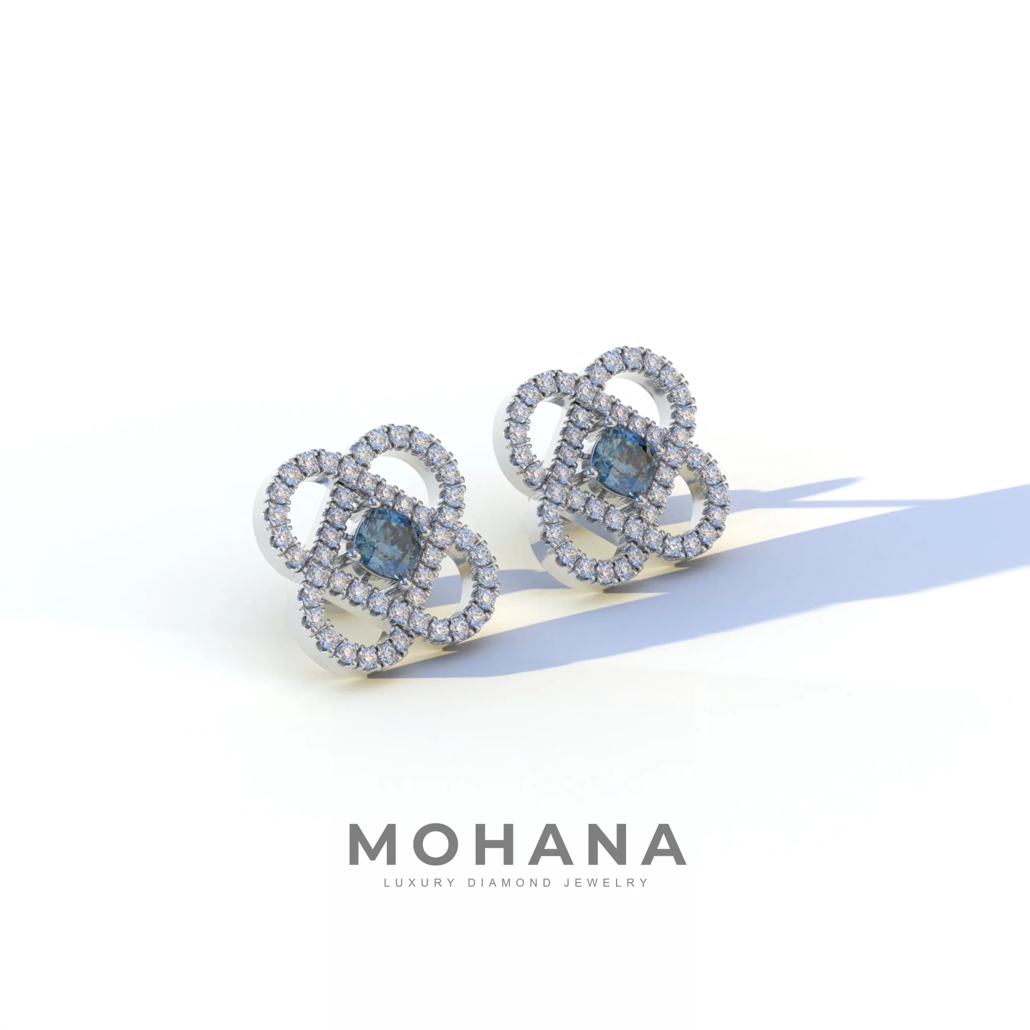 Blue Round Cut Lab Diamond Stud Earrings - Hanri Daussi