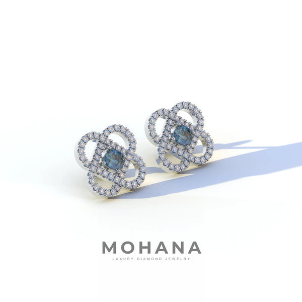 1 Carat Blue Lab Grown Diamond Stud Earrings – Round Cut Halo | Hanri Daussi alternate view