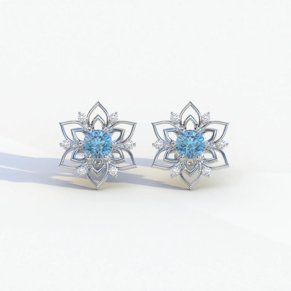 1 Carat Blue Lab Grown Diamond Stud Earrings – Round Cut Halo
