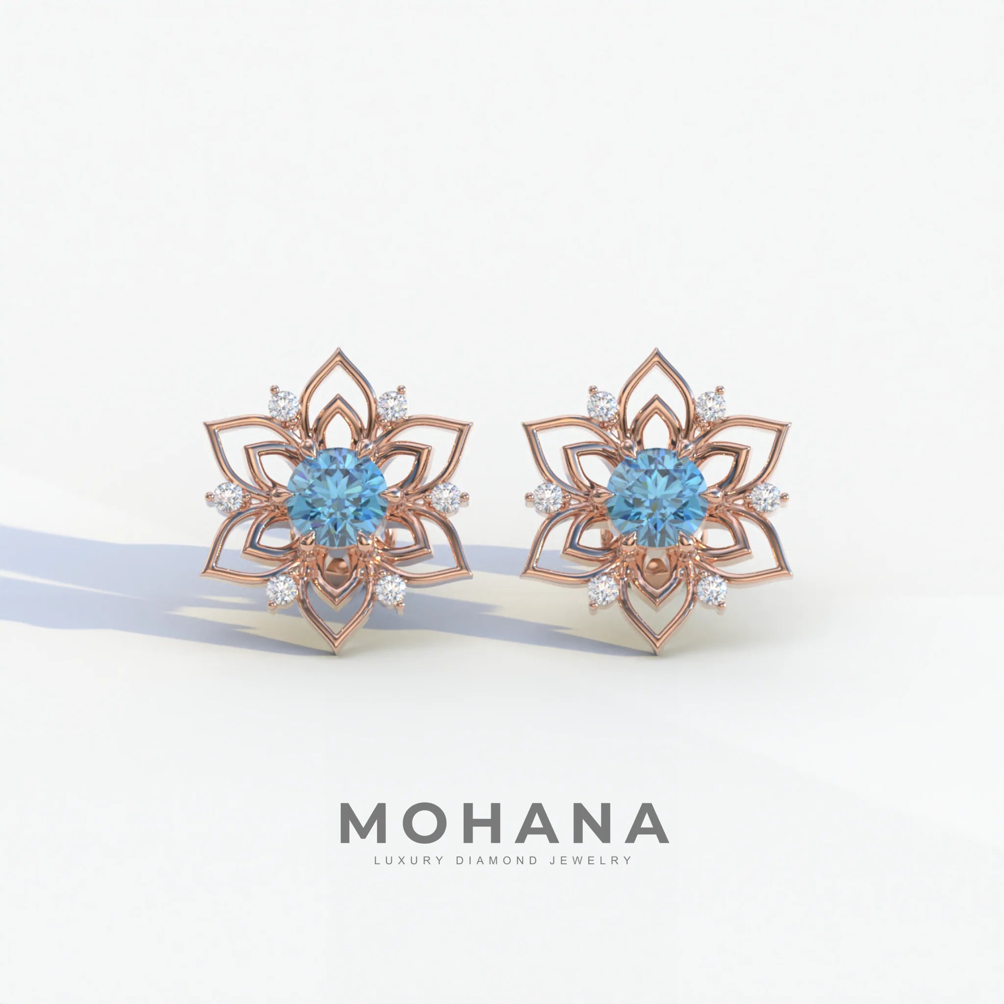 Daffodil - Blue Color Round Cut Diamond Earrings| Beautiful Claw Prong Setting | Certified - 1 Carat Tw. Lab Diamond
