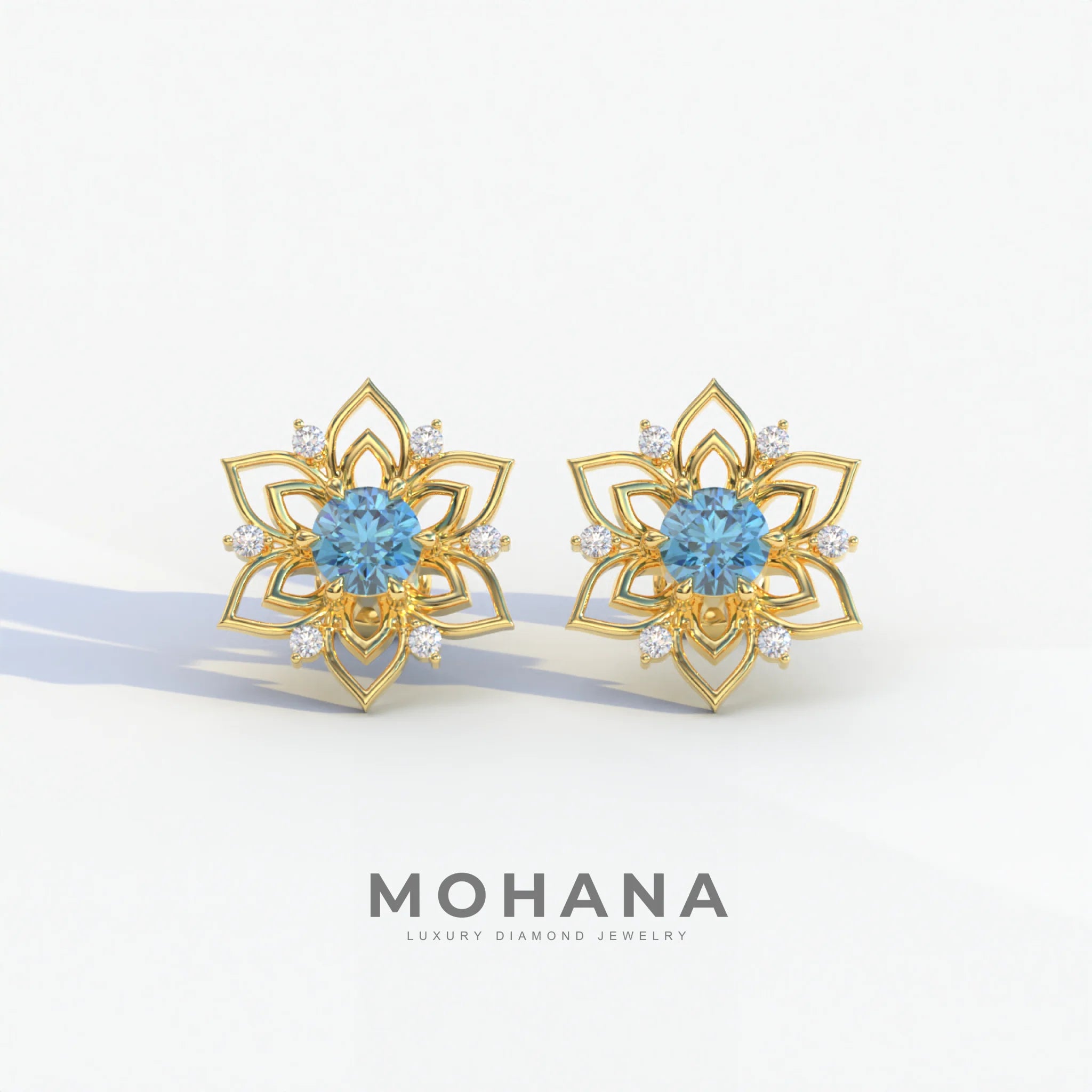 Daffodil - Blue Color Round Cut Diamond Earrings| Beautiful Claw Prong Setting | Certified - 1 Carat Tw. Lab Diamond
