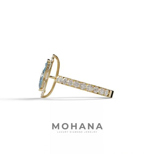 1 Carat Blue Marquise Halo Pave Lab Grown Diamond Ring - Luxe