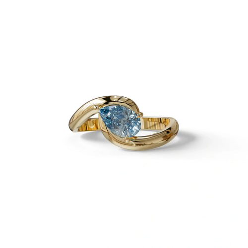 1 Carat Blue Pear Cut Solitaire Lab Grown Diamond Ring - Maniya - 10K Solid Gold / Yellow Gold