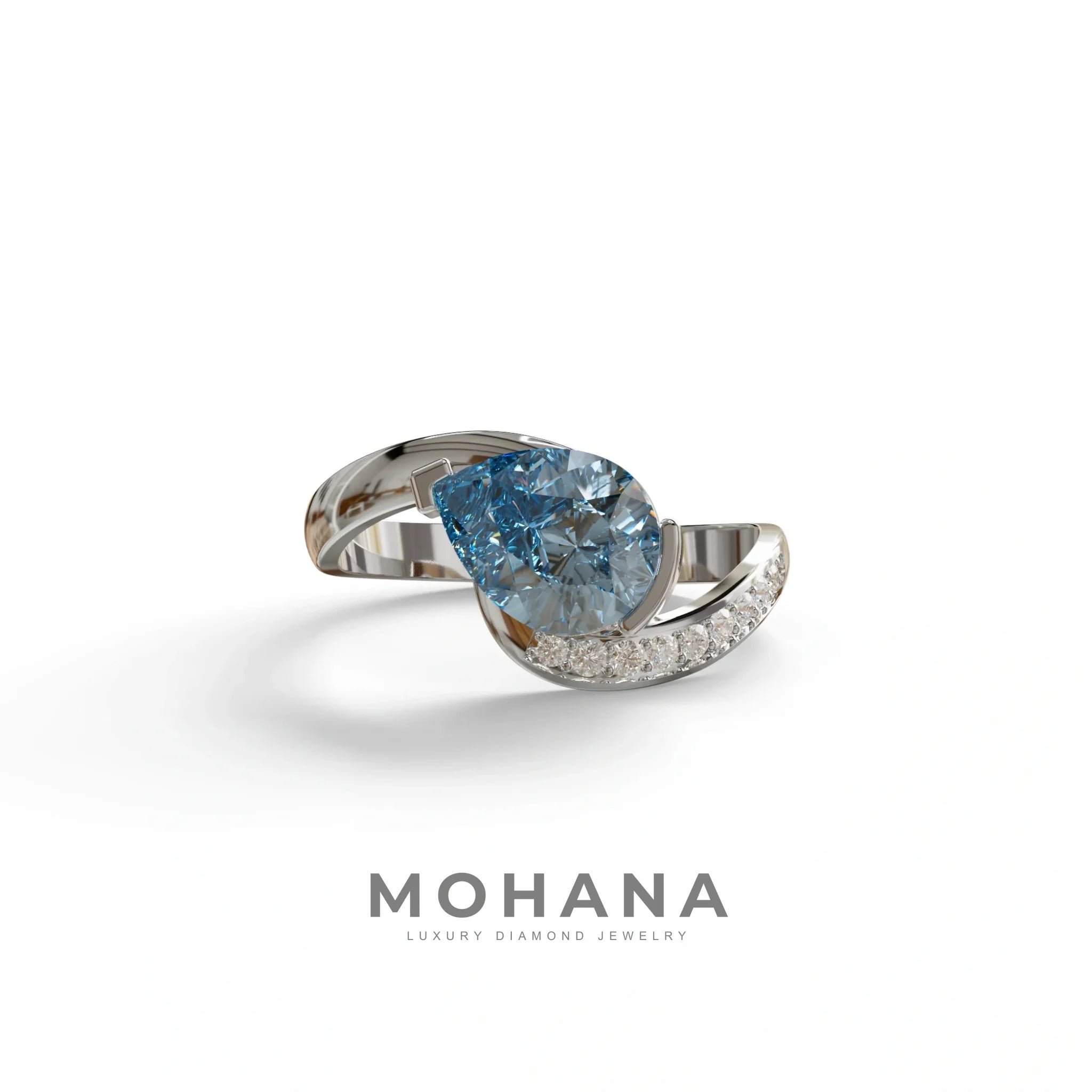 1 Carat Blue Pear Cut Unique Lab Grown Diamond Ring - Capricorn - 10K Solid Gold / White Gold