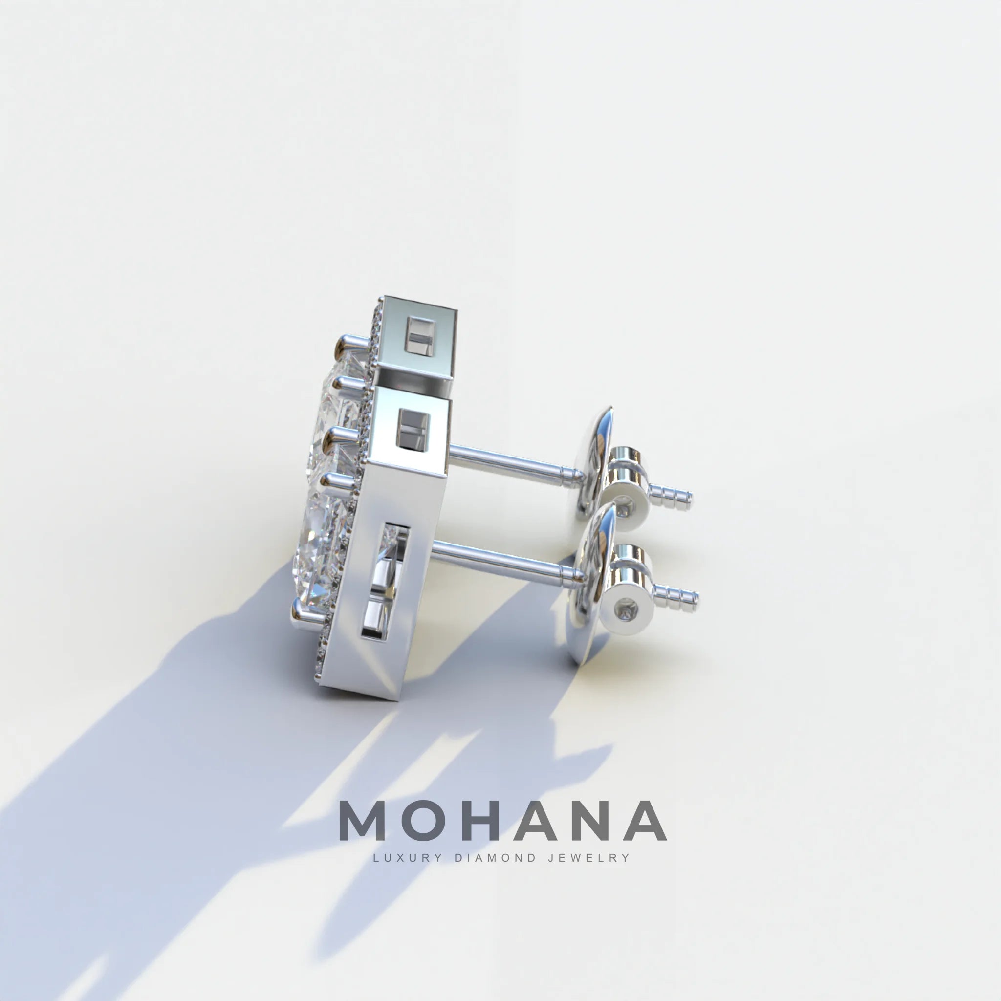 1 Carat E-VVS Princess Cut Lab Grown Diamond Halo Stud Earrings