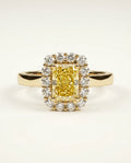 Ready to Ship 1 Carat Fancy Intense Yellow Radiant Cut Halo Yellow Gold Diamond Ring — view 5