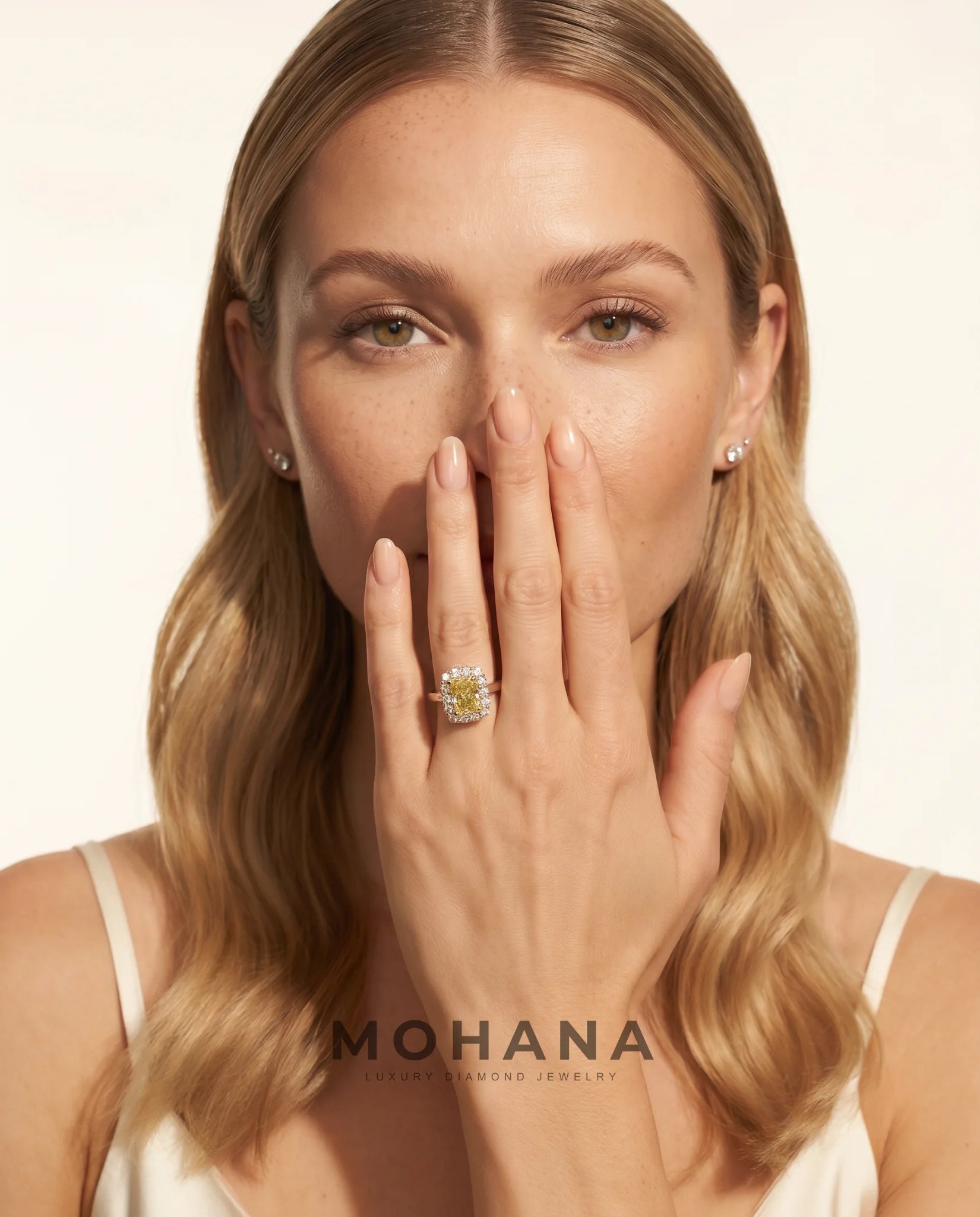 Ready to Ship 1 Carat Fancy Intense Yellow Radiant Cut Halo Yellow Gold Diamond Ring — view 11