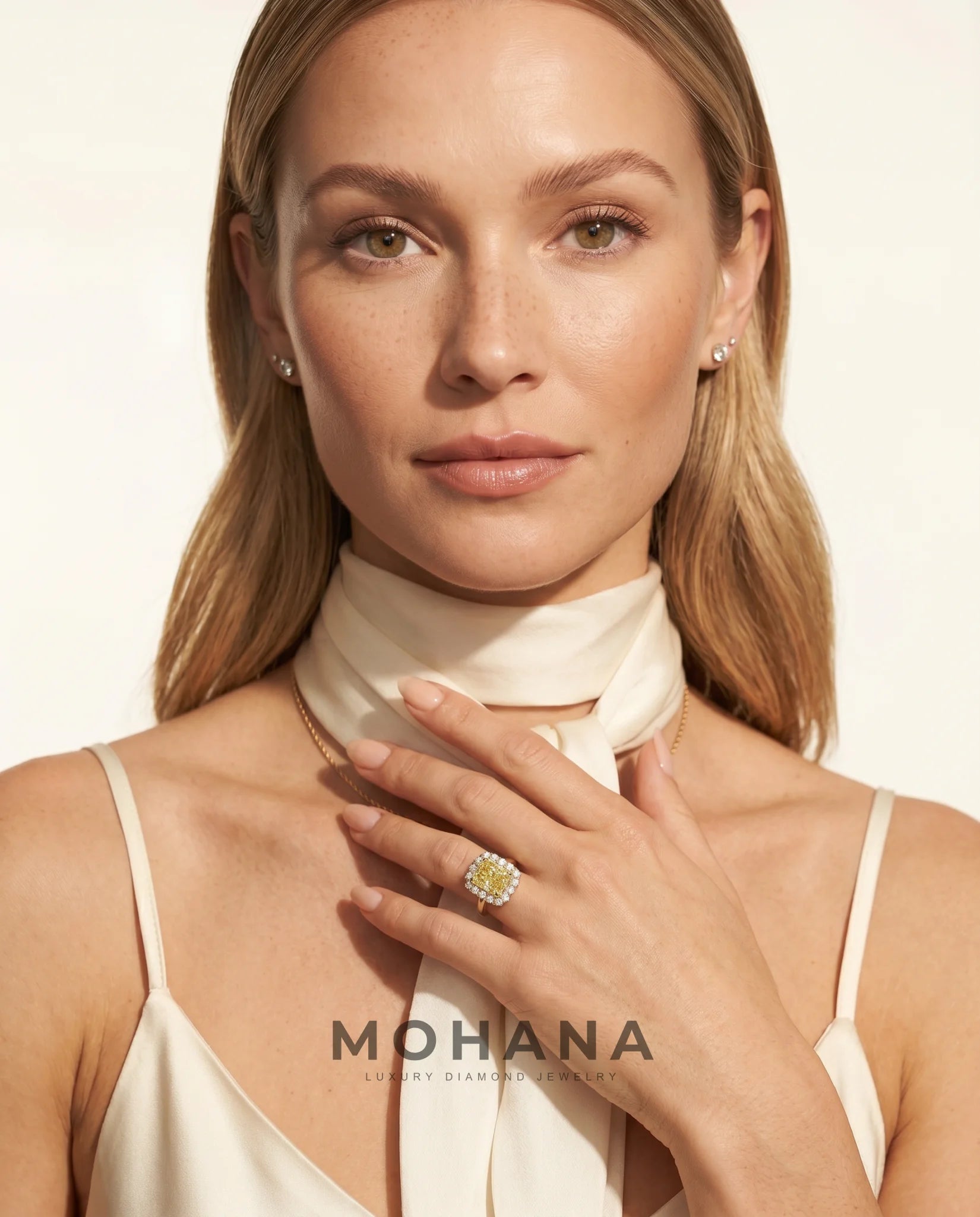 Ready to Ship 1 Carat Fancy Intense Yellow Radiant Cut Halo Yellow Gold Diamond Ring — view 14
