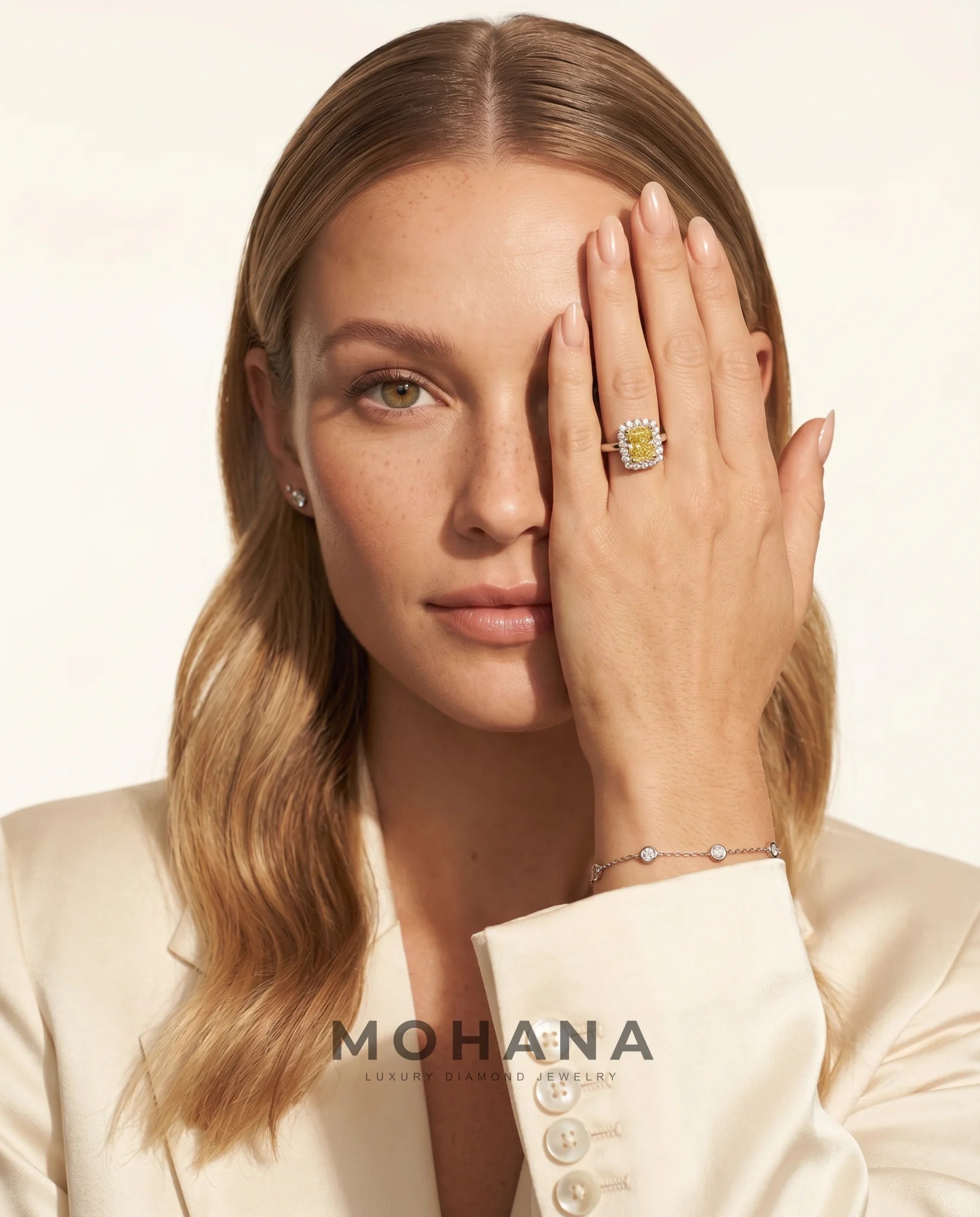 Ready to Ship 1 Carat Fancy Intense Yellow Radiant Cut Halo Yellow Gold Diamond Ring — view 13