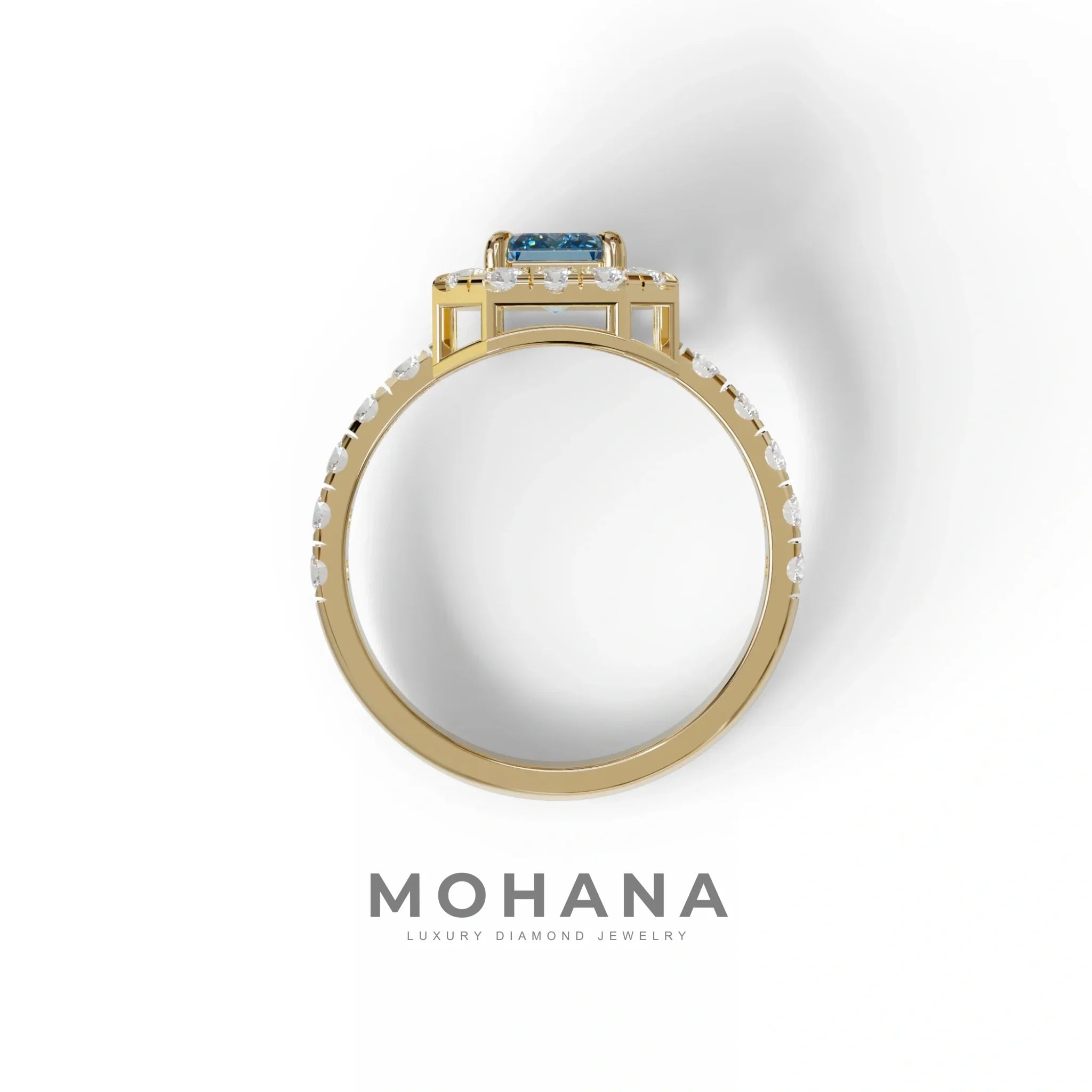 1 Carat Fancy Vivid Blue Emerald Cut Lab Diamond Halo Engagement Ring - Freesia