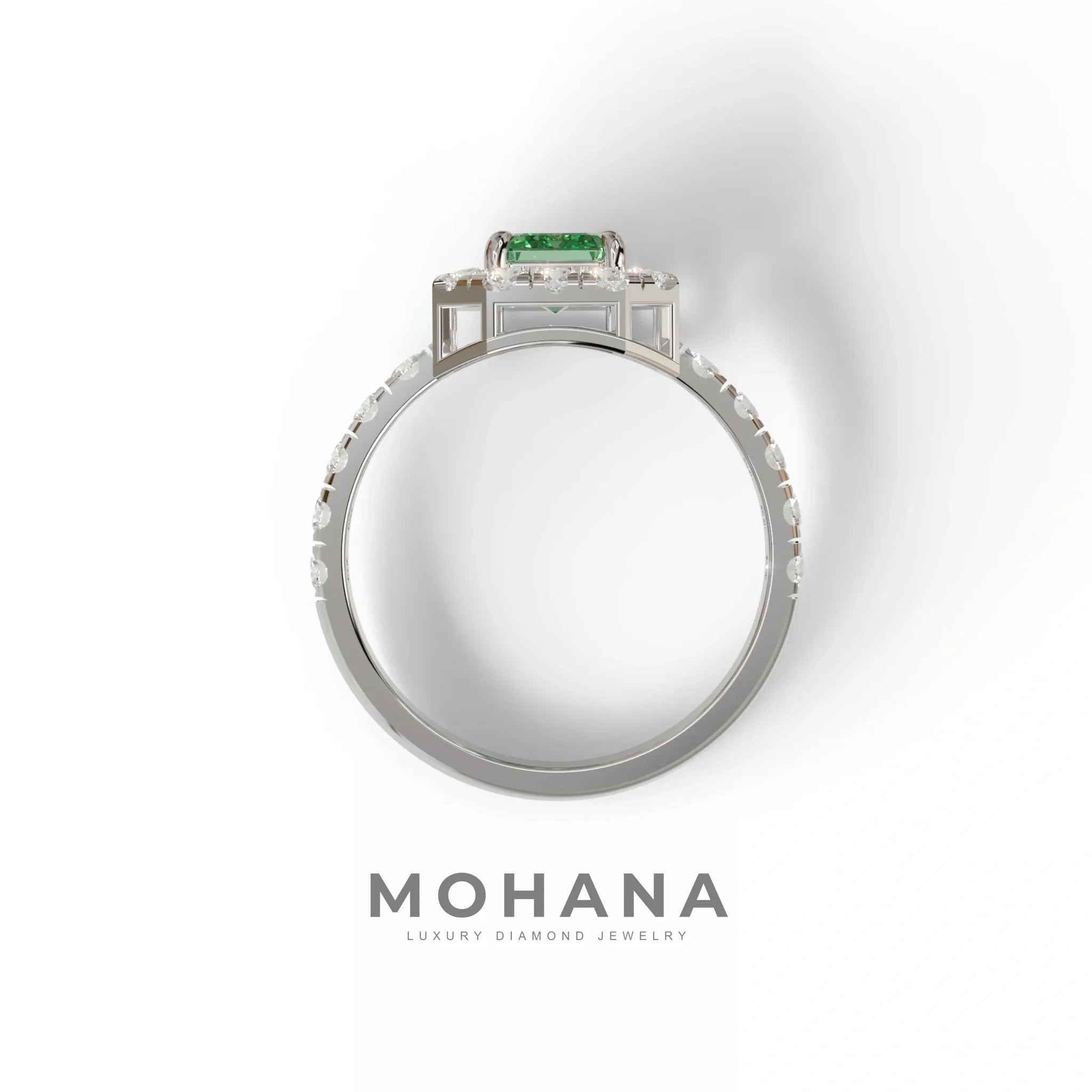 1 Carat Fancy Vivid Green Emerald Cut Lab Grown Diamond Engagement Ring - Freesia